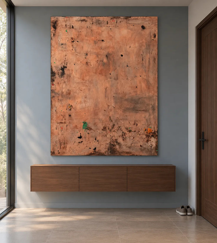 Peach Brown Hand-Painted Oil Painting, Expressive Abstract Wall Art #VN27ASO3