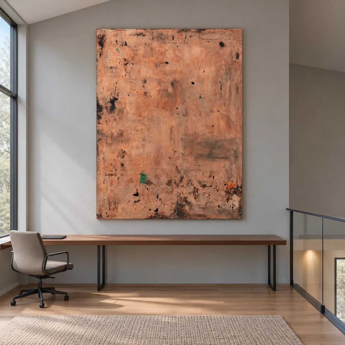 Peach Brown Hand-Painted Oil Painting, Expressive Abstract Wall Art #VN27ASO3