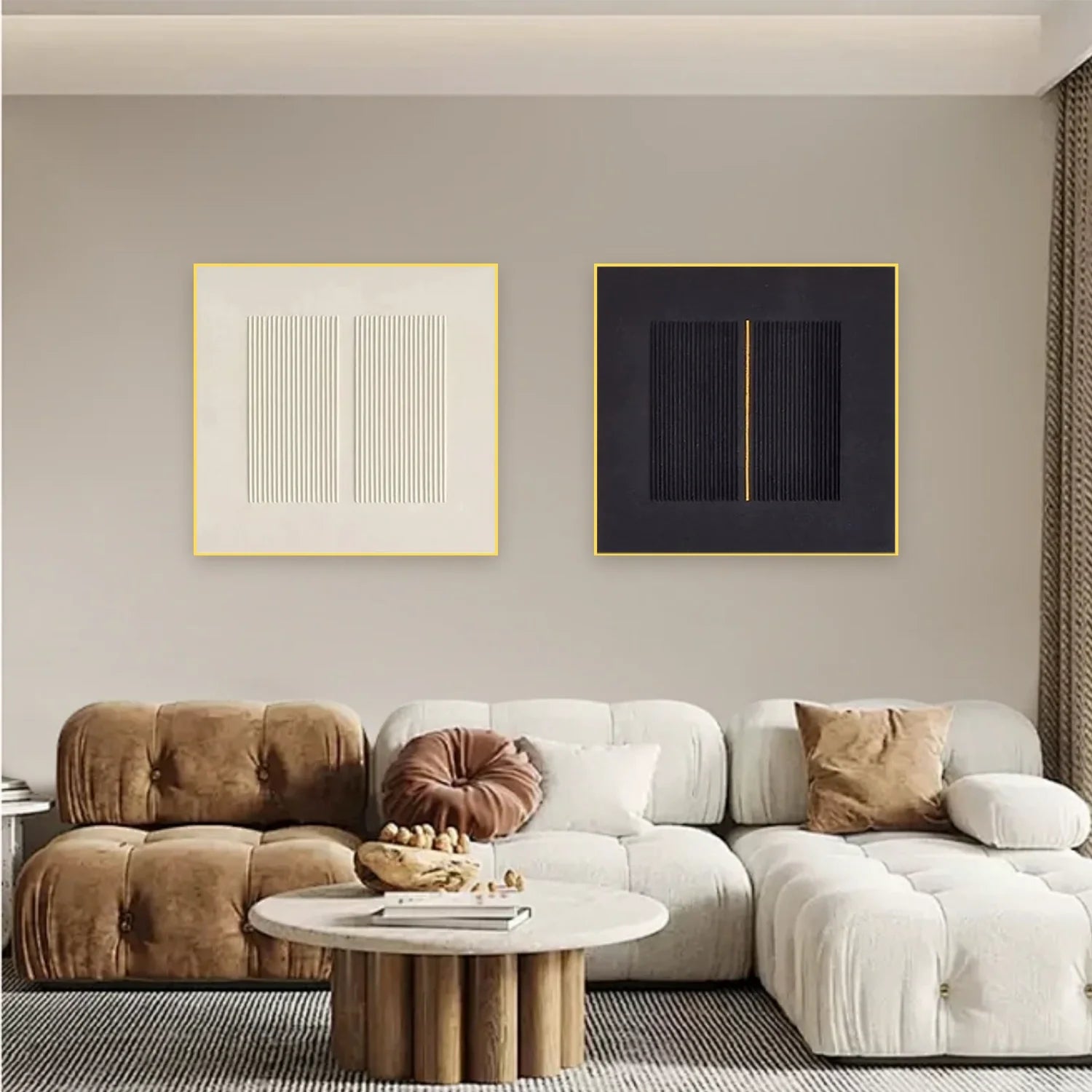 Black and White Minimalist_Textured Canvas Art Set of 2 #MZ102