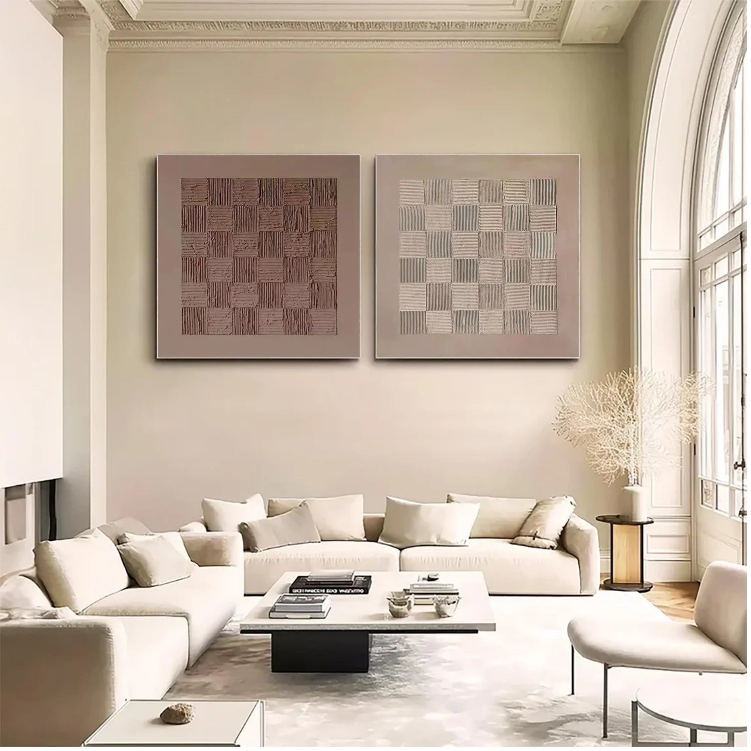 Beige and Brown Wabi Sabi Textured Canvas Art Set of 2 #WA638