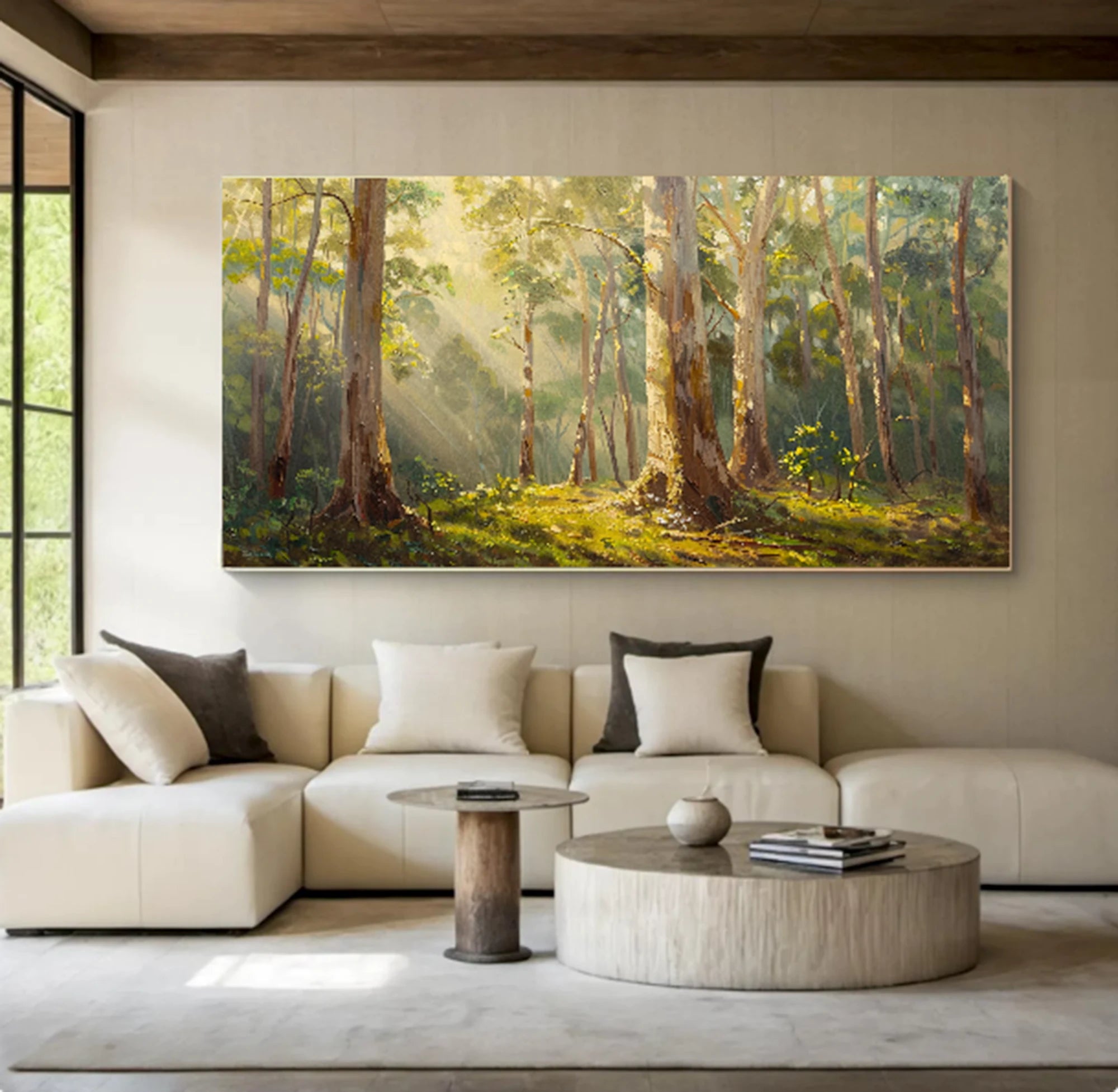 Hand-Painted Green Tree Wall Decor for Living Room #FT600