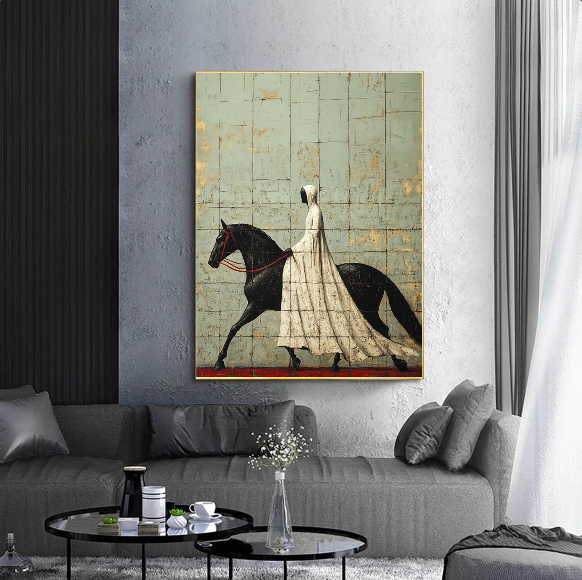 Hand-painted Abstract Horsewoman Oil Painting, Equestrian Wall Art #WA522