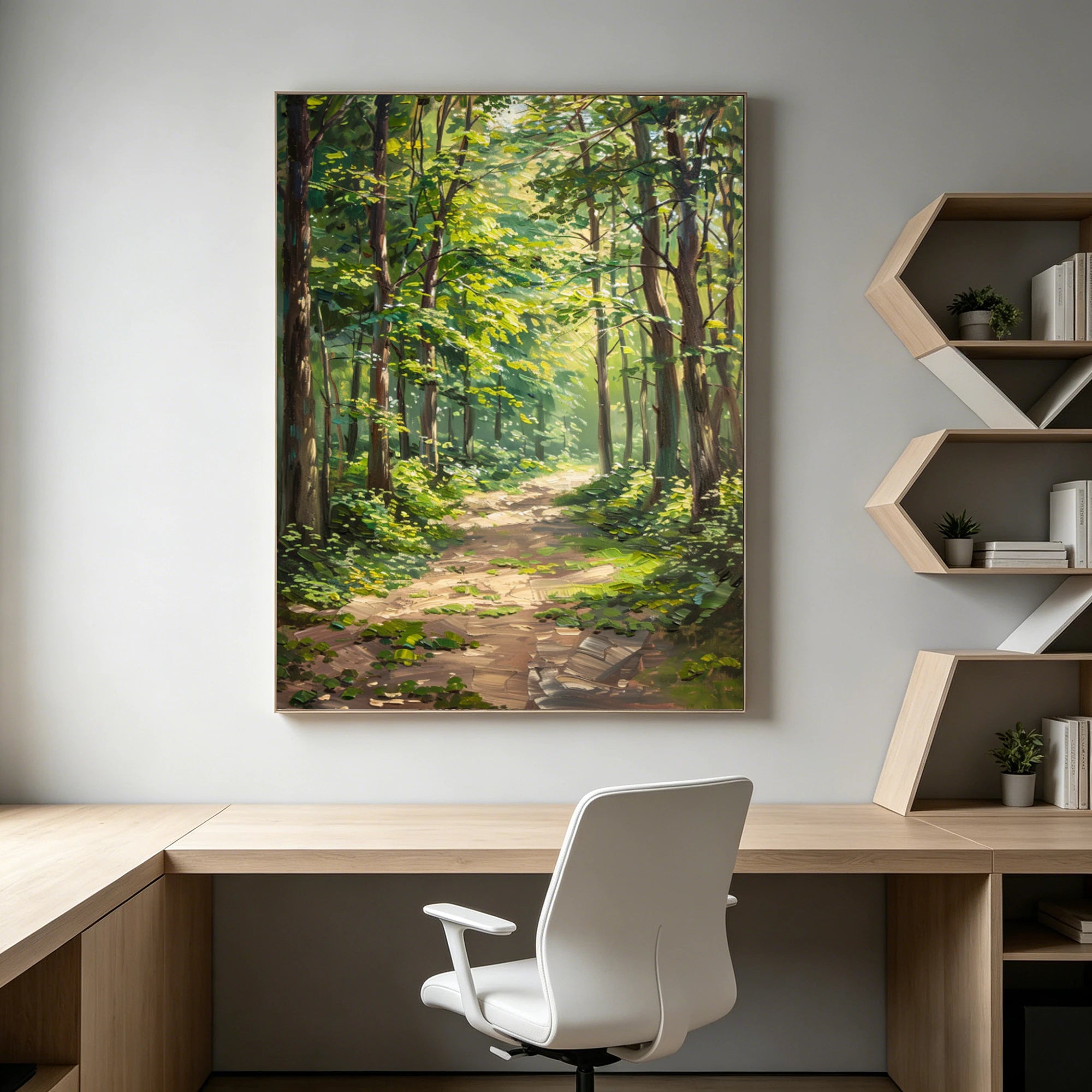 Sunlit Forest Path Hand-Painted Oil Painting #FJ595