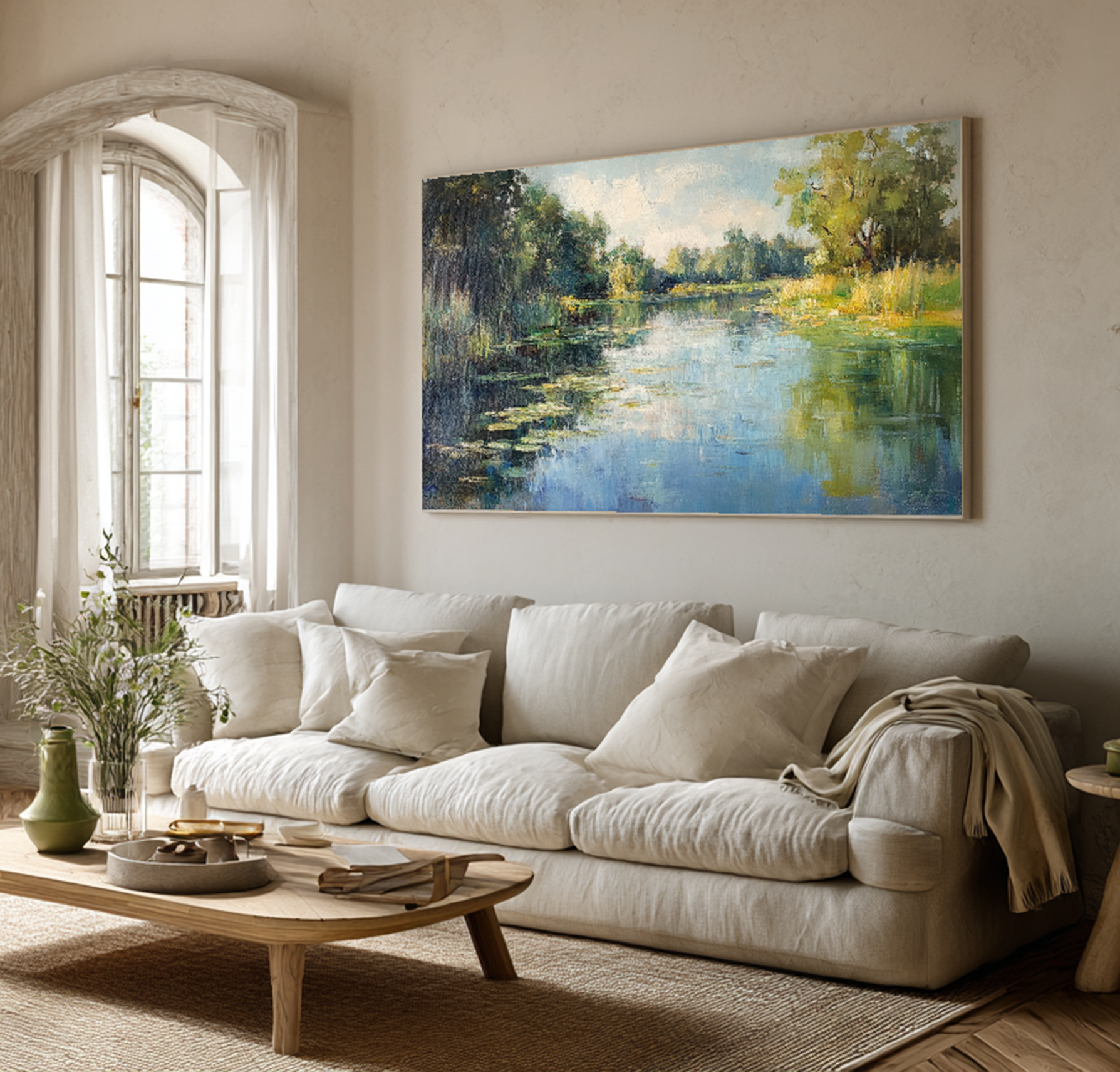 Original Blue Green Water Lily Canvas Wall Art #FT602