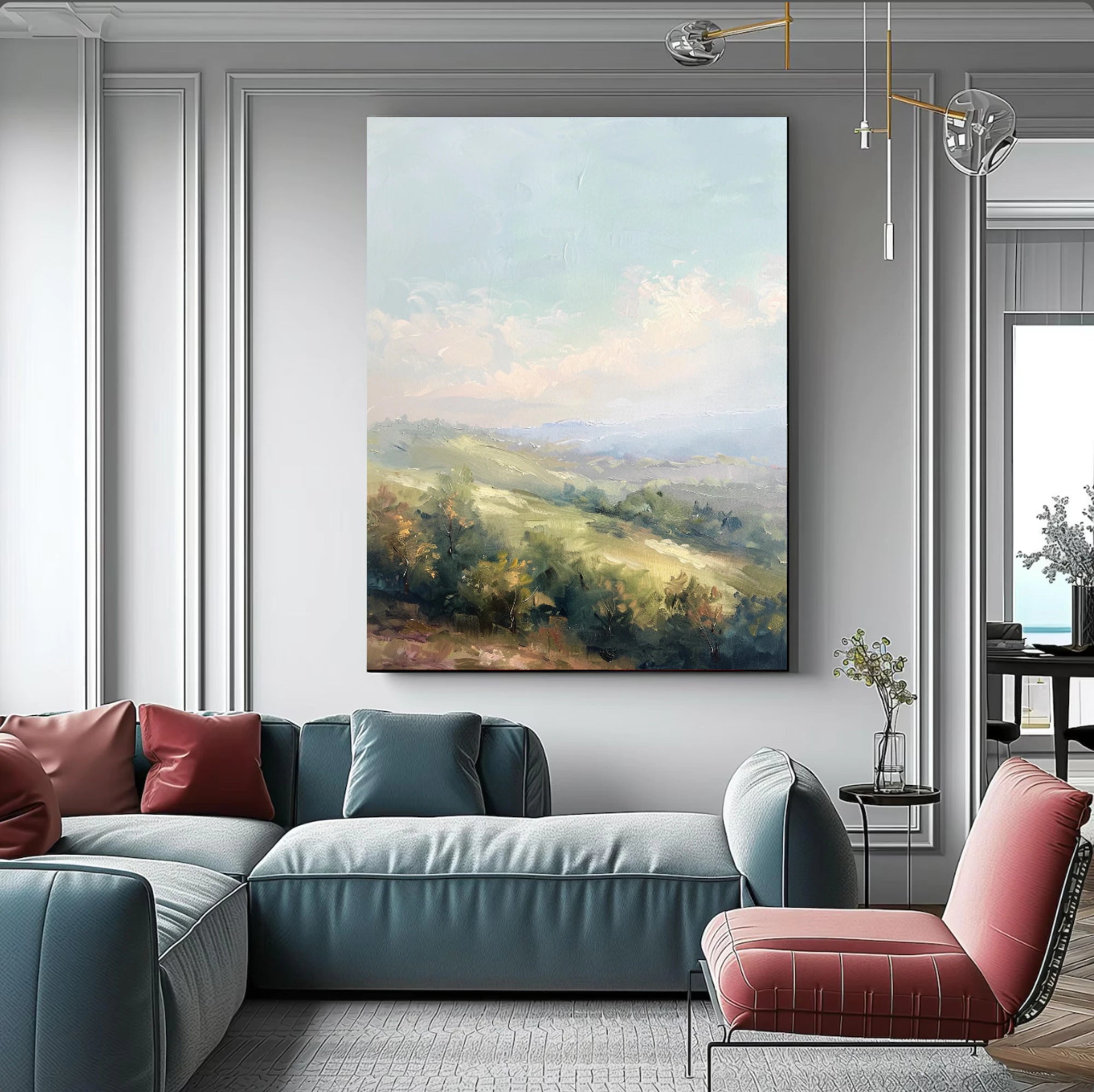 Large Abstract Nature Wall Art, Hand-painted Light Blue Sky Artwork #FJ594