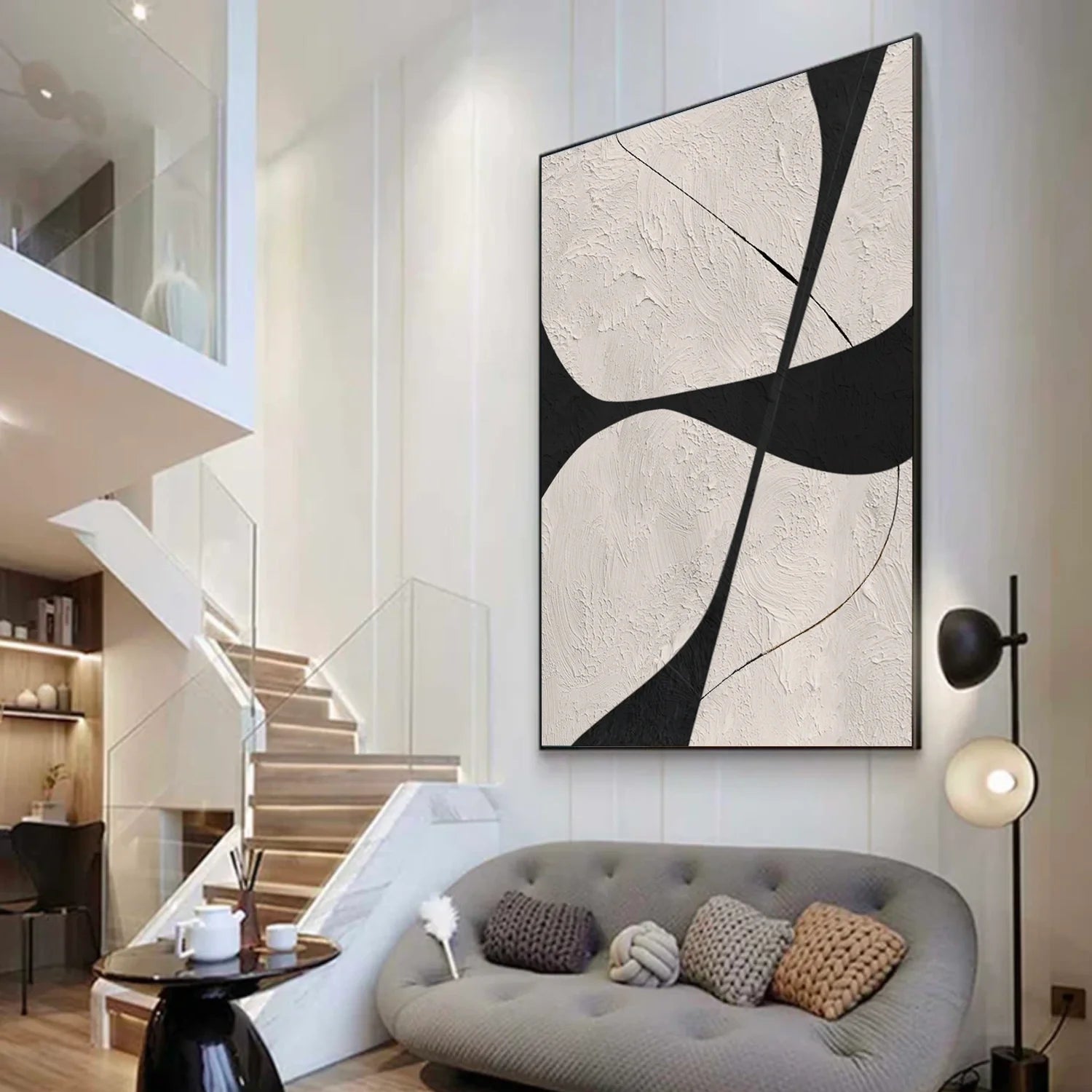 Beige & Black Abstract Textured Canvas Art #WA782