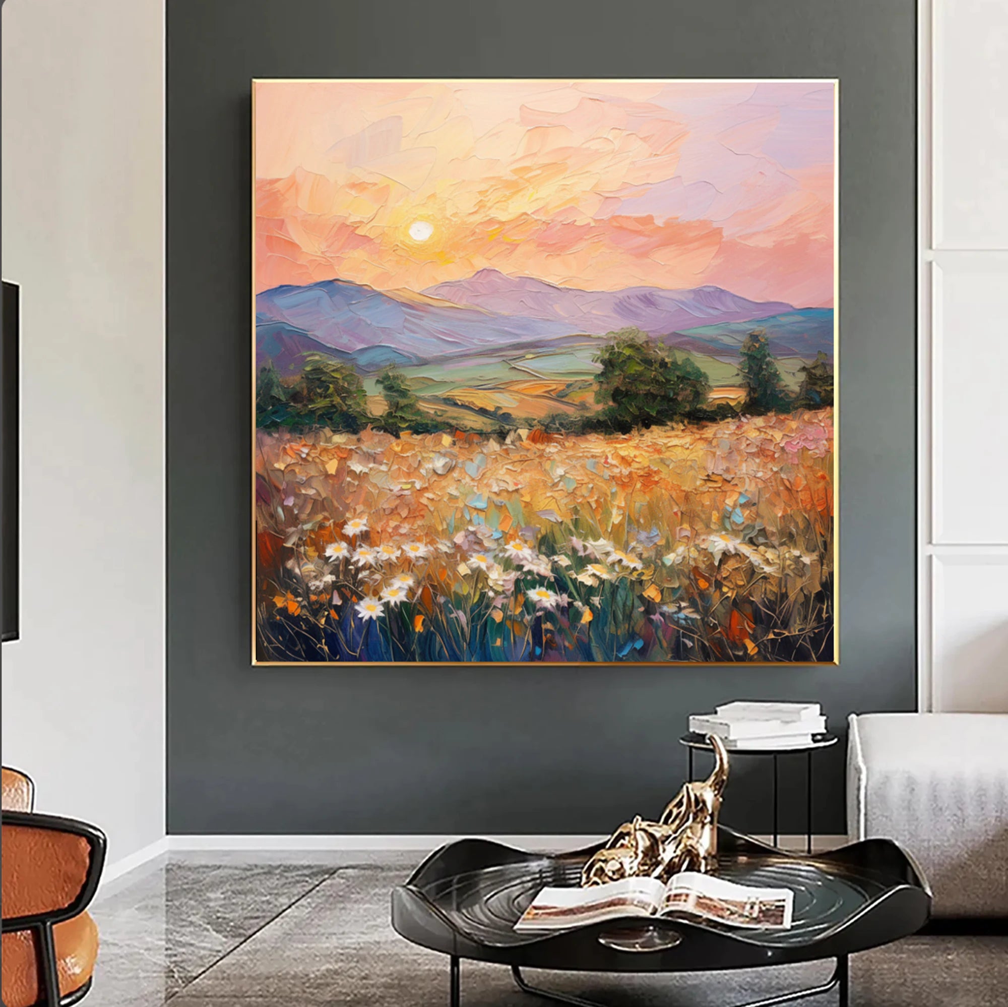 Sunset Meadow Landscape Oil Painting #FT528
