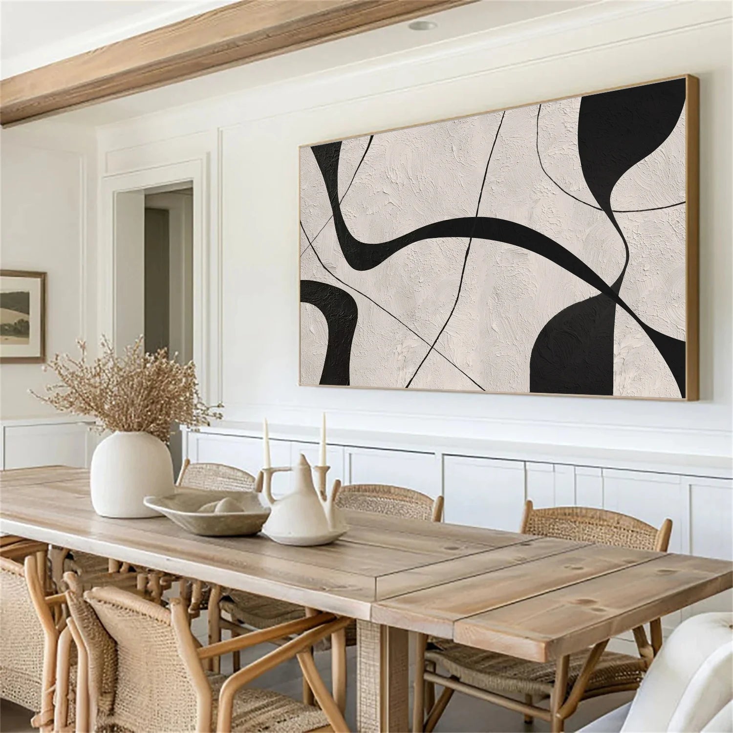 Beige & Black Abstract Textured Canvas Art #WA785