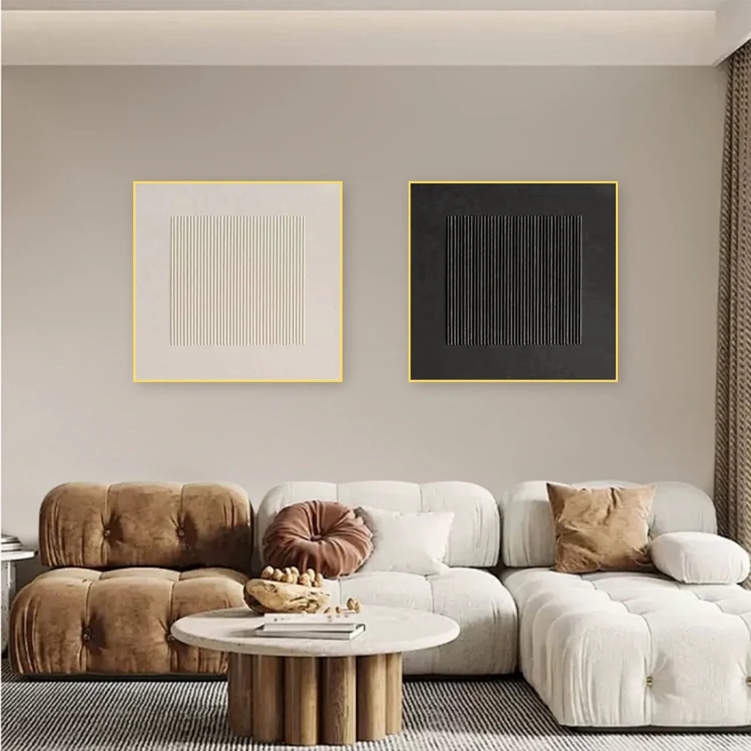 Black and White Minimalist_Textured Canvas Art Set of 2 #MZ101