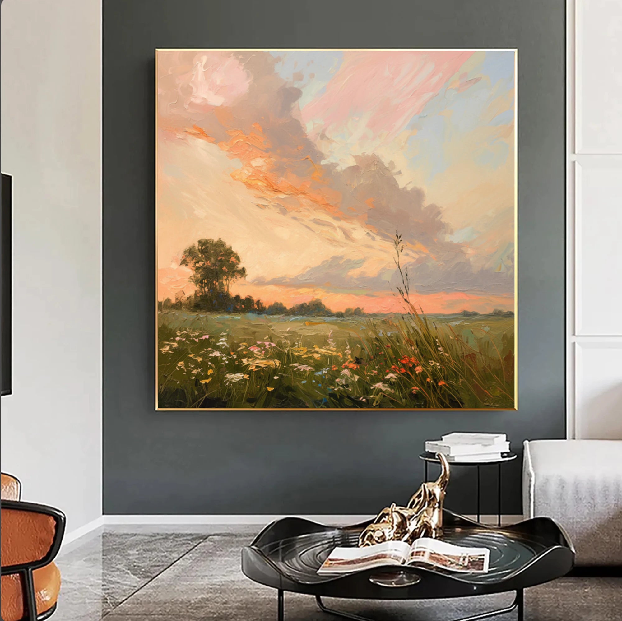 Sunset Meadow Landscape Oil Painting #FT522