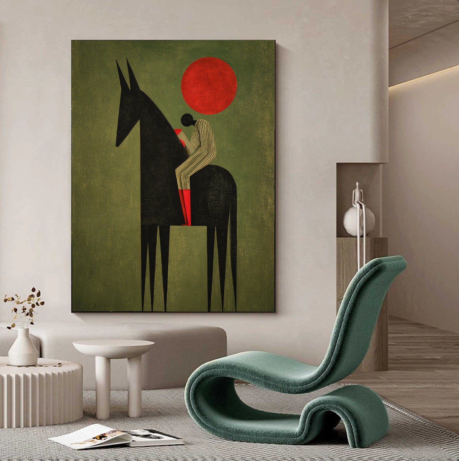 Hand-painted Abstract Horse Rider Canvas Wall Art #WA536