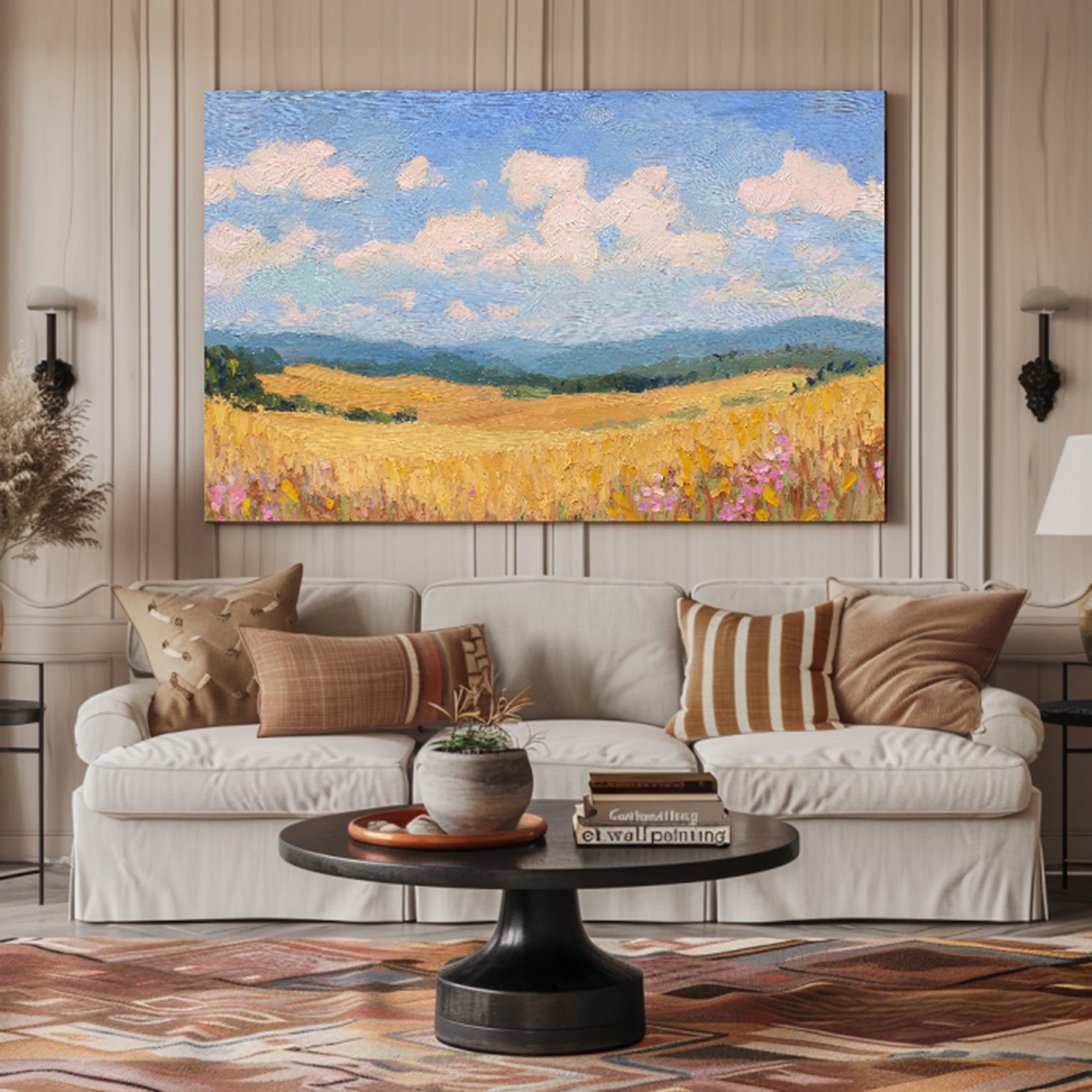 Sunny Wheat Field Landscape Oil Painting #FT575