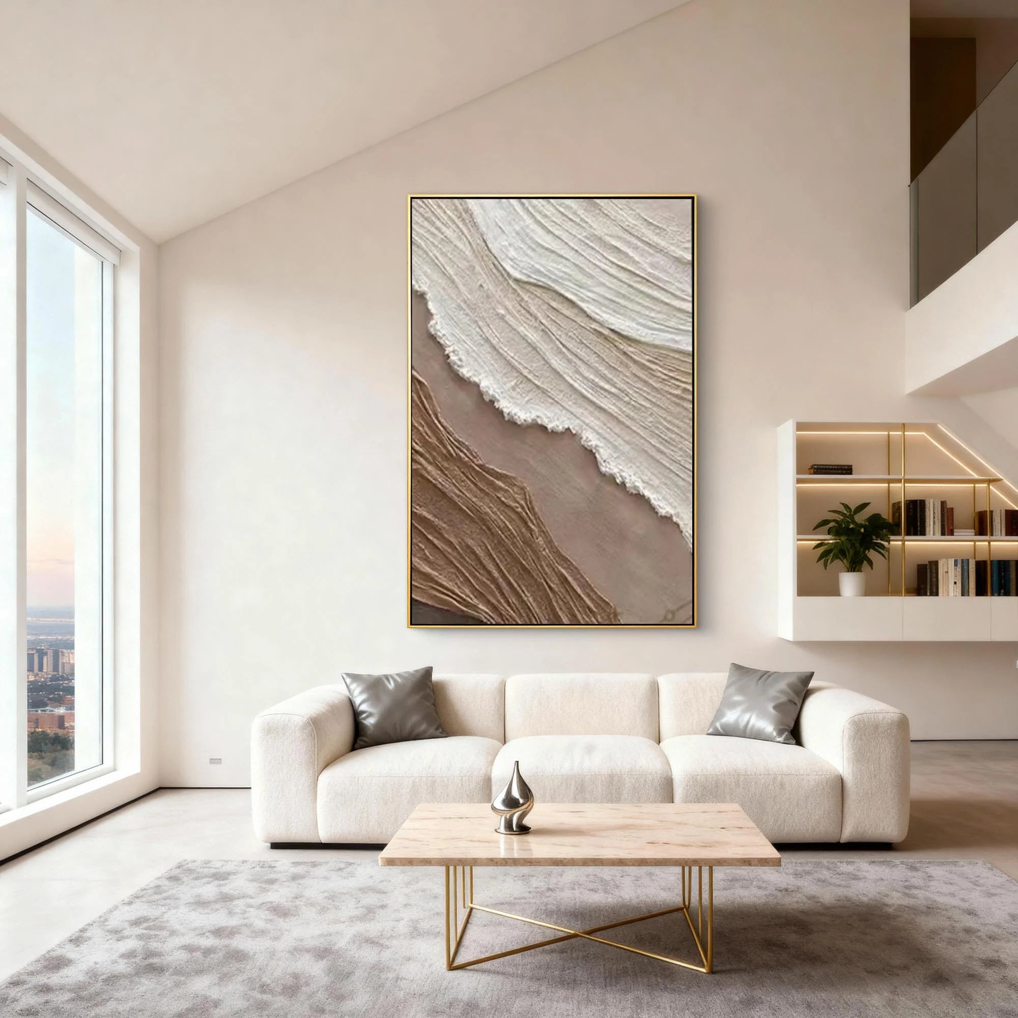 Hand-Painted Neutral Beige & Brown Abstract Wall Art #MD143