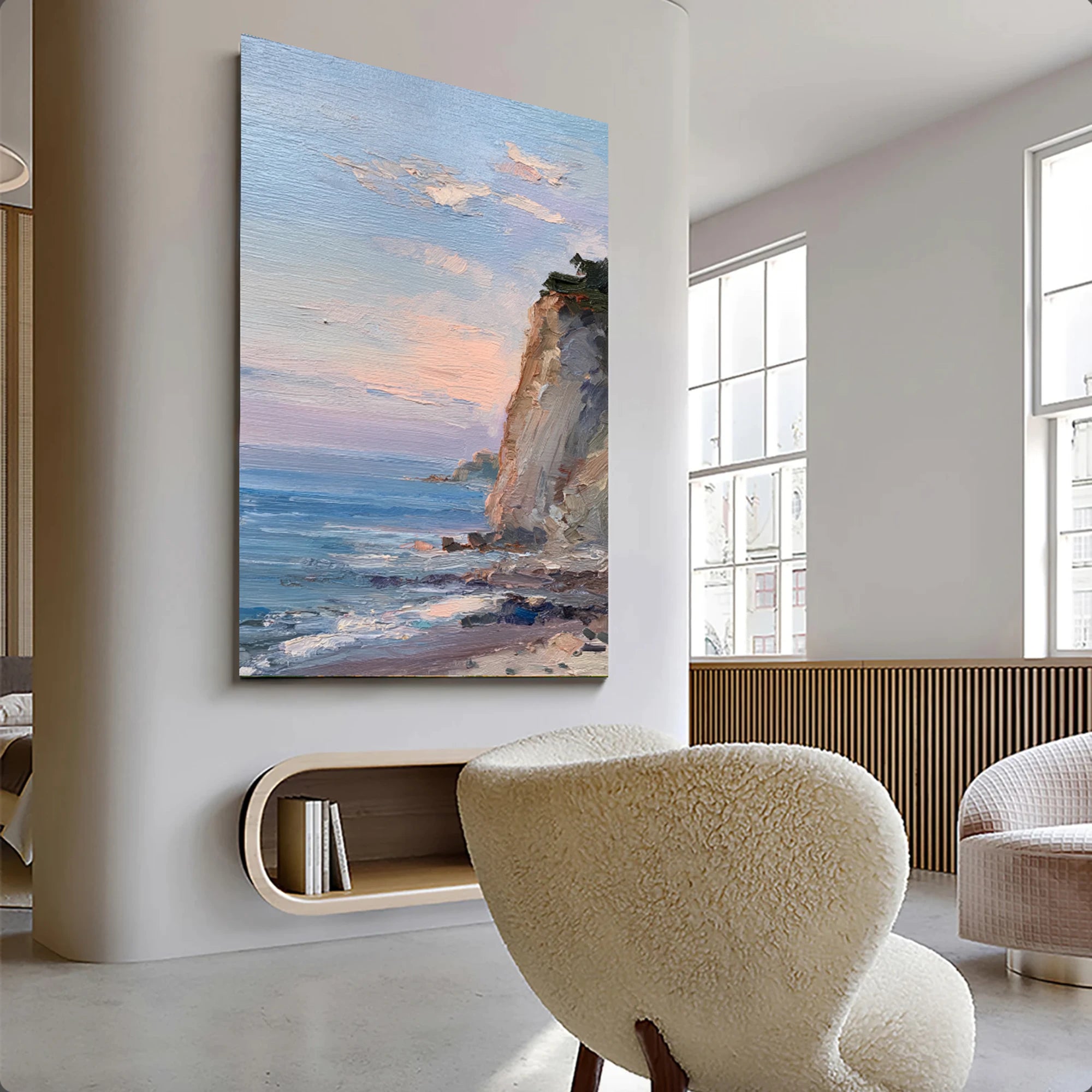 Hand-Painted Coastal Cliff Oil Painting #SK647