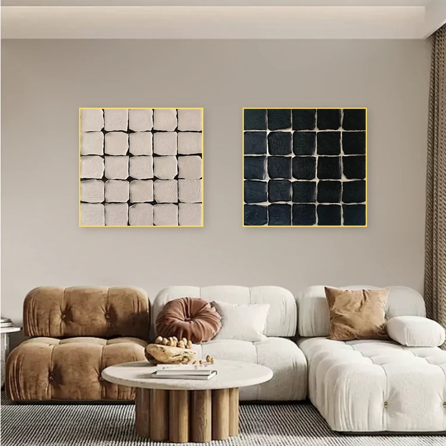 Black and Beige Minimalist_Textured _Canvas Art Set of 2 #MZ100