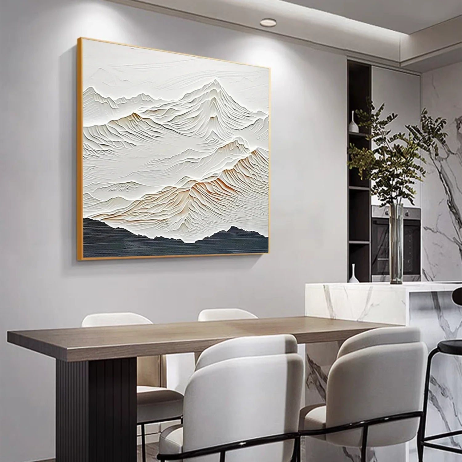 White Minimalistic Mountain Textured Art #MD221