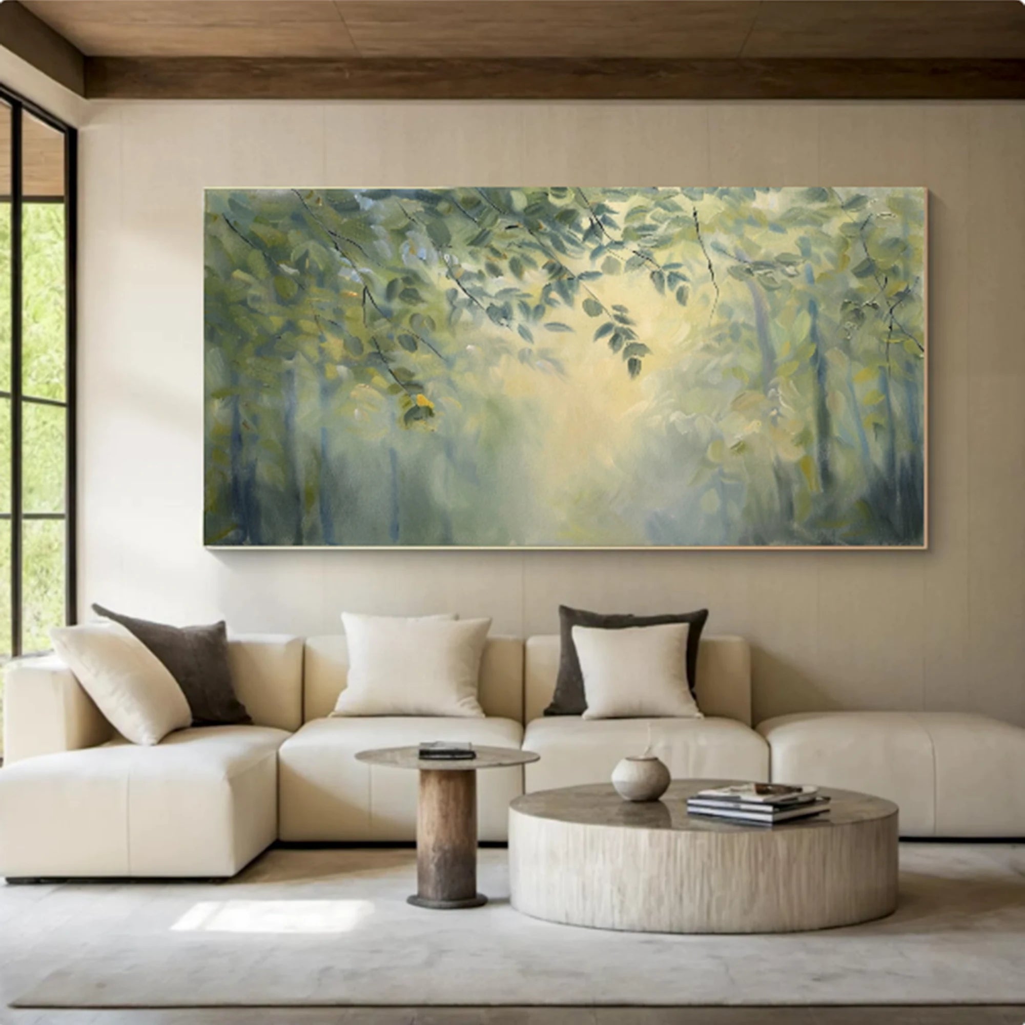 Soft Green Forest Light Abstract Oil Painting #FT572