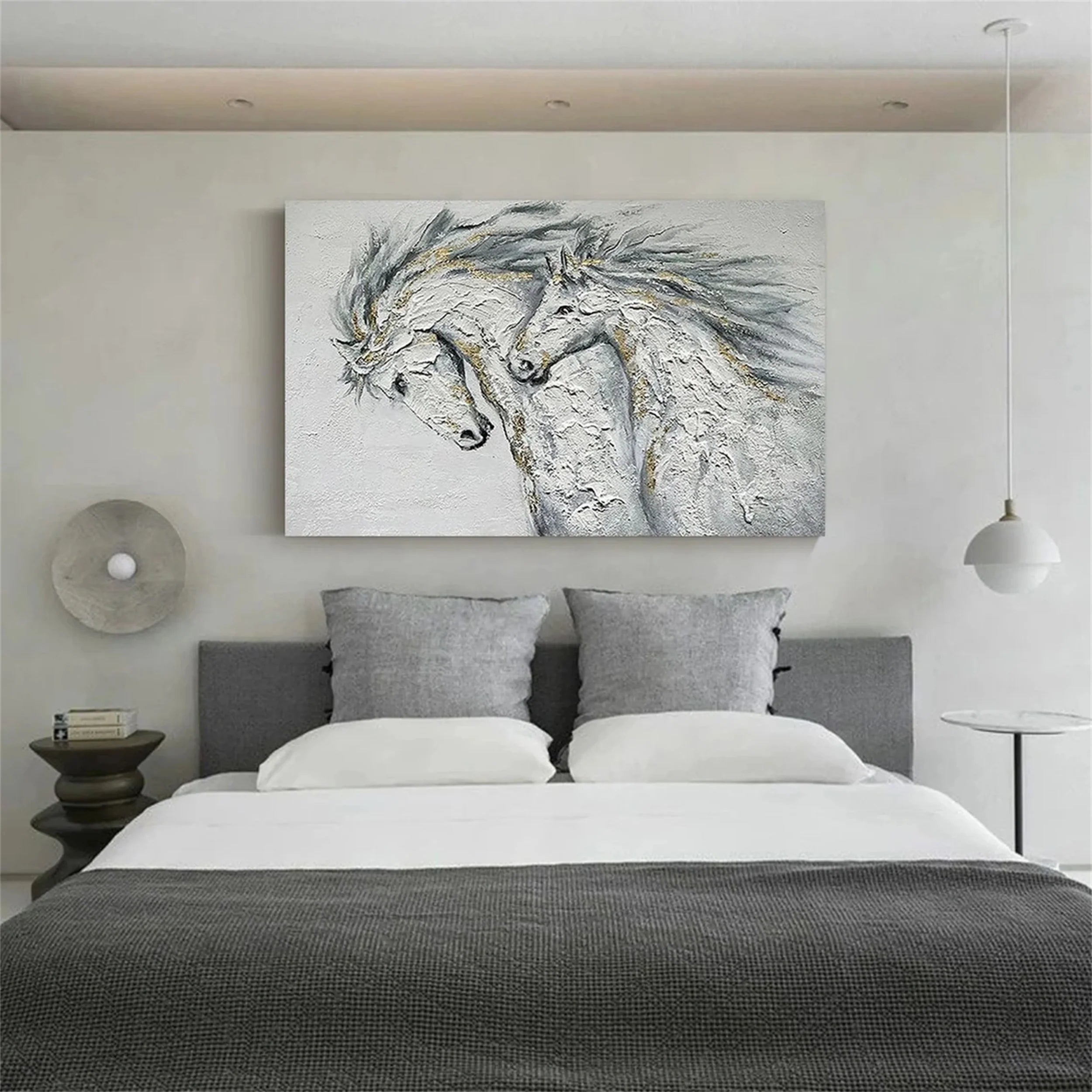 White and Black Horse Abstract Animal Wall Art #AM047