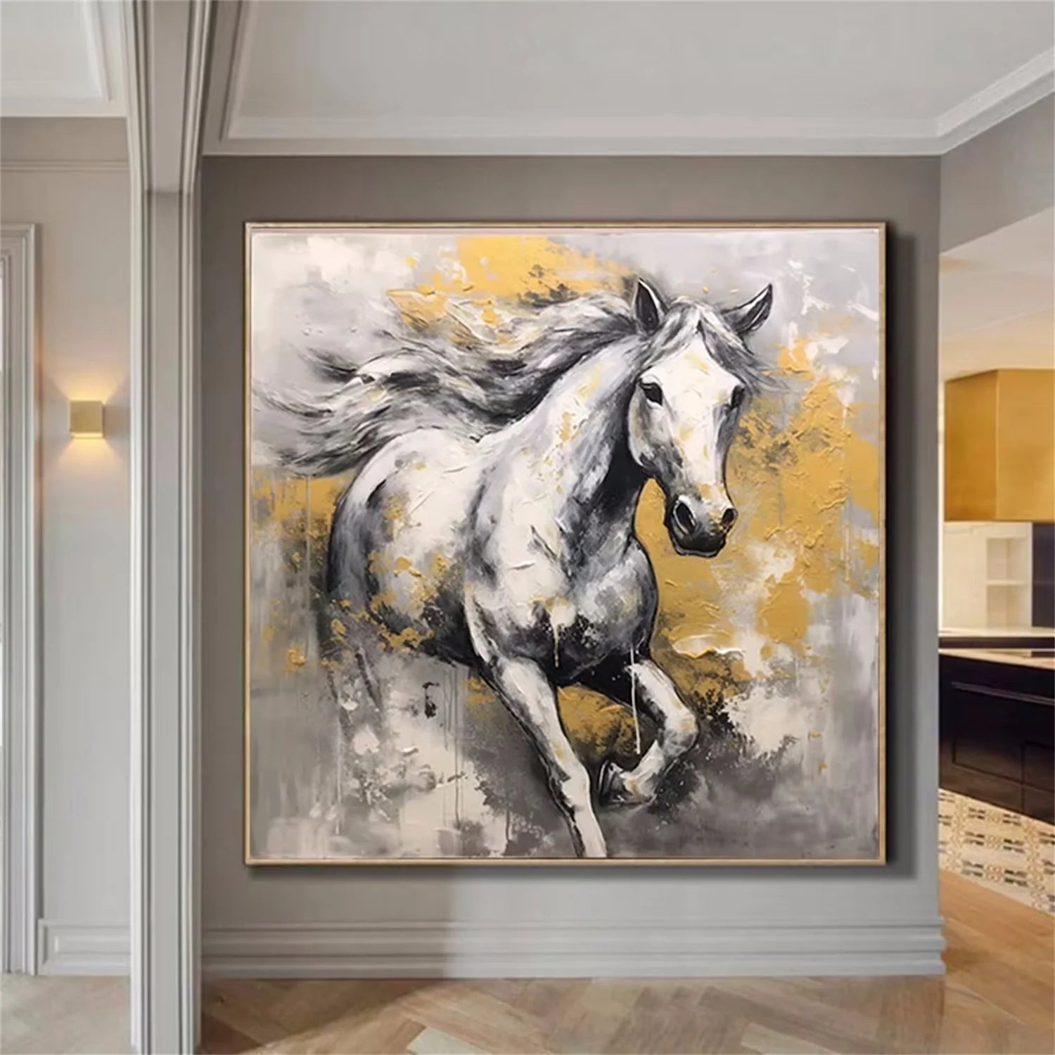 Black and White Horse Abstract Animal Wall Art #AM066