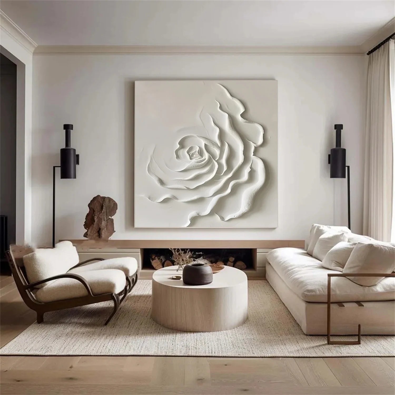 White Flower & Tree Abstract_Textured Wall Art #FT135