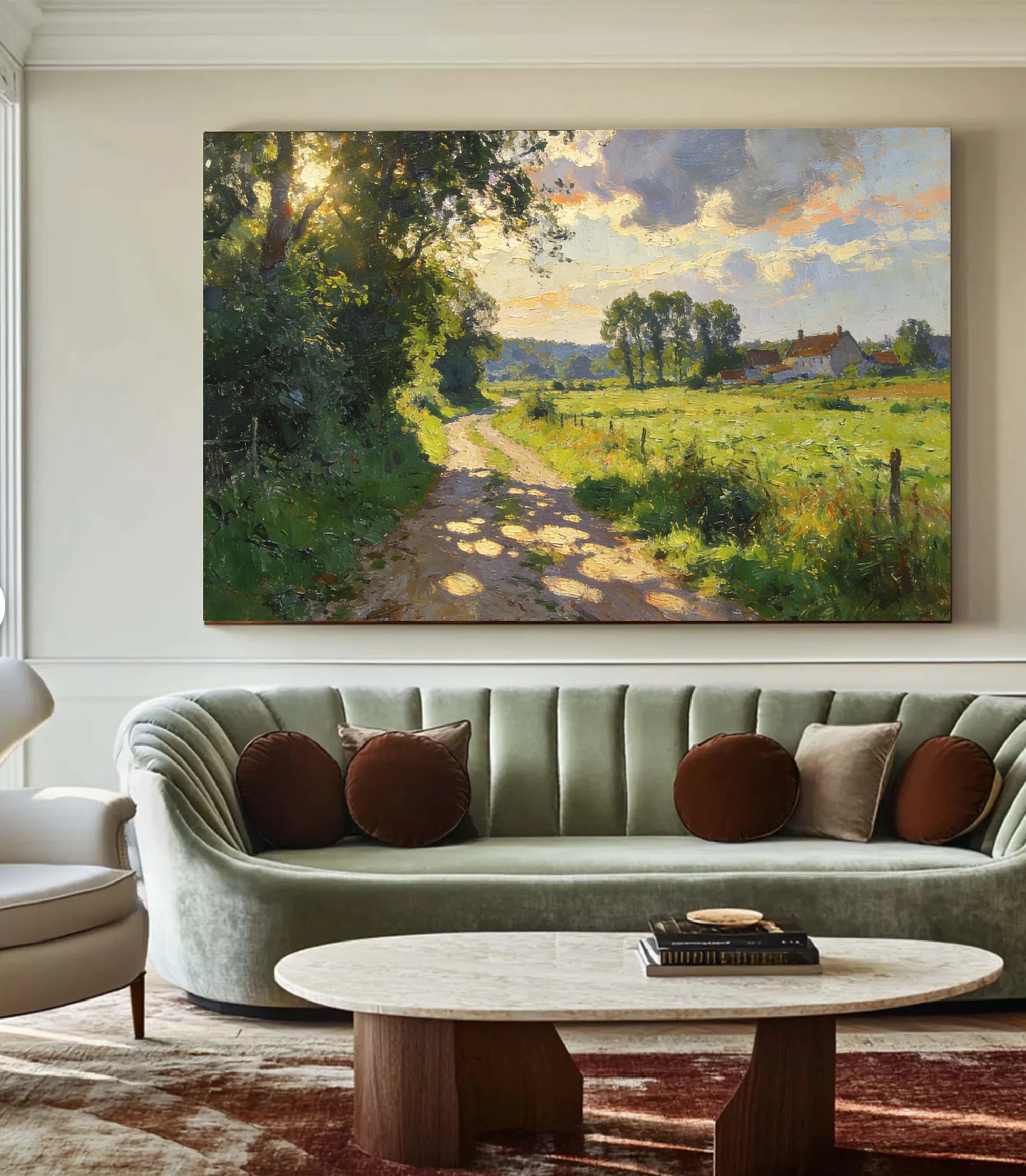 Sunlit Country Road Landscape Oil Painting #FT592