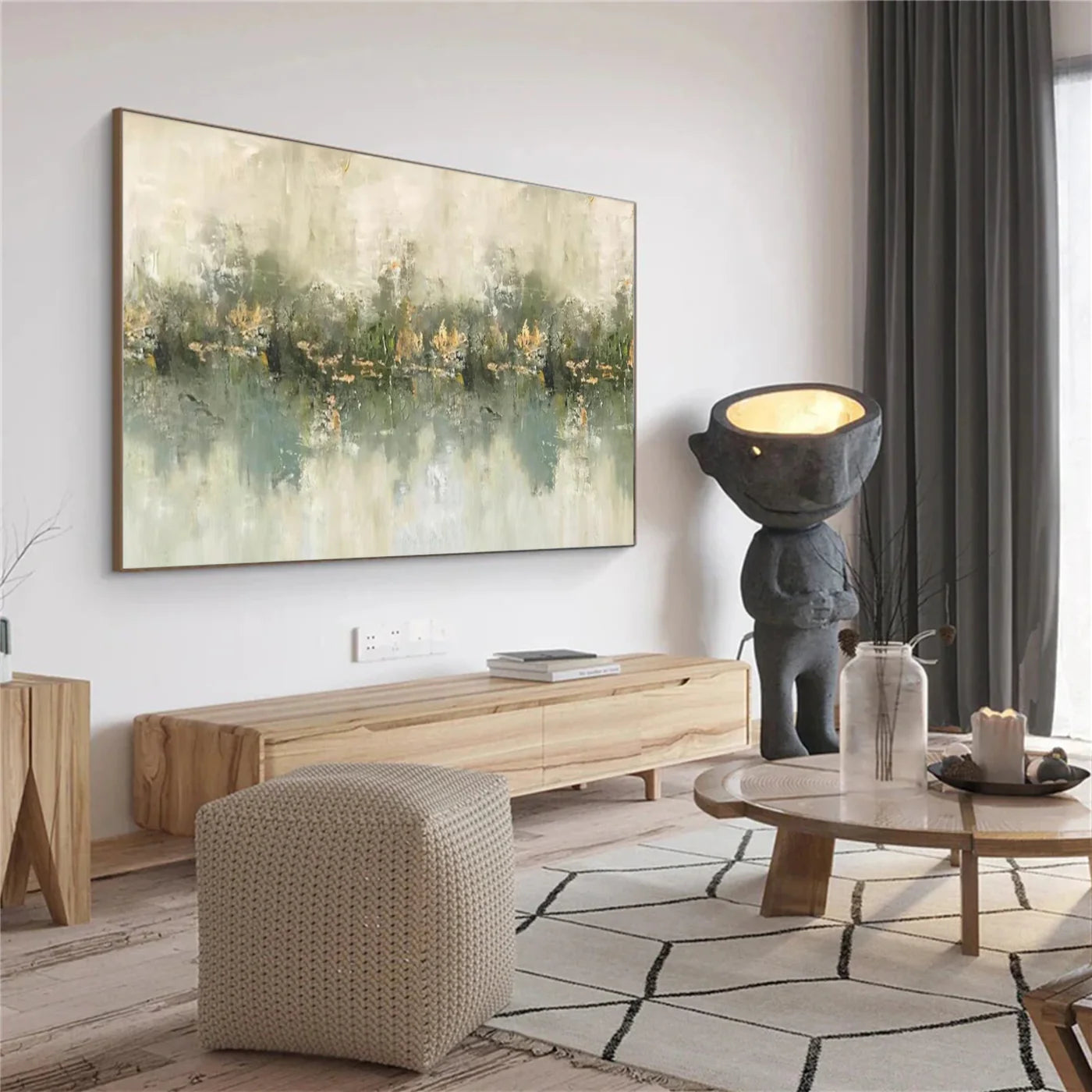 Wabi-Sabi Inspired Soft Green Landscape Oil Painting #WA111