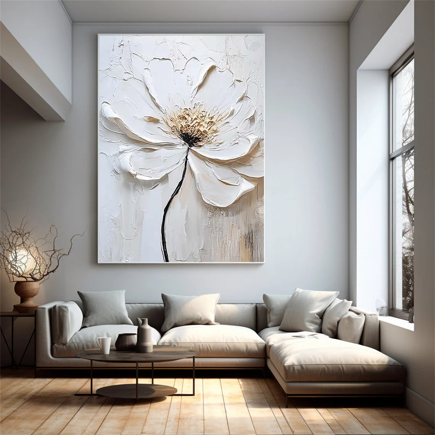 White Flower & Tree Abstract_Textured Wall Art #FT129
