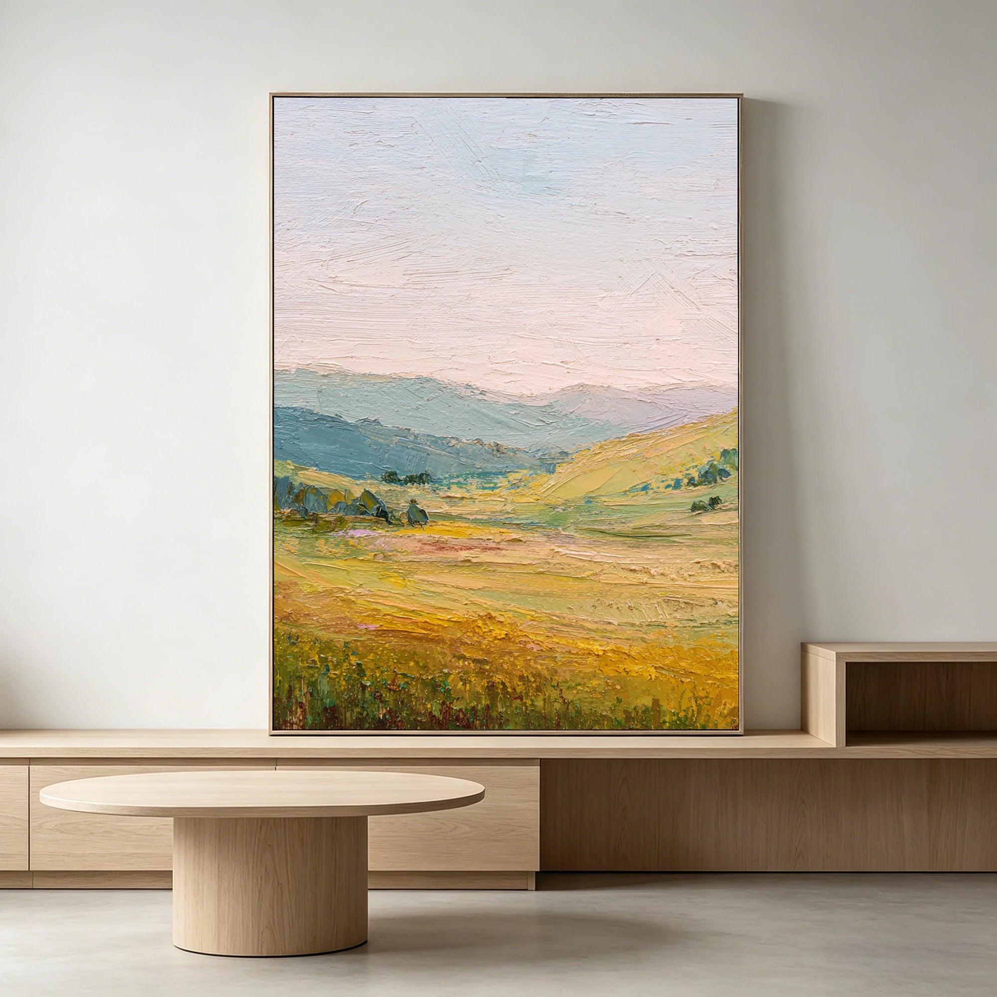 Hand-Painted Golden Meadow Landscape Oil Painting #FT618