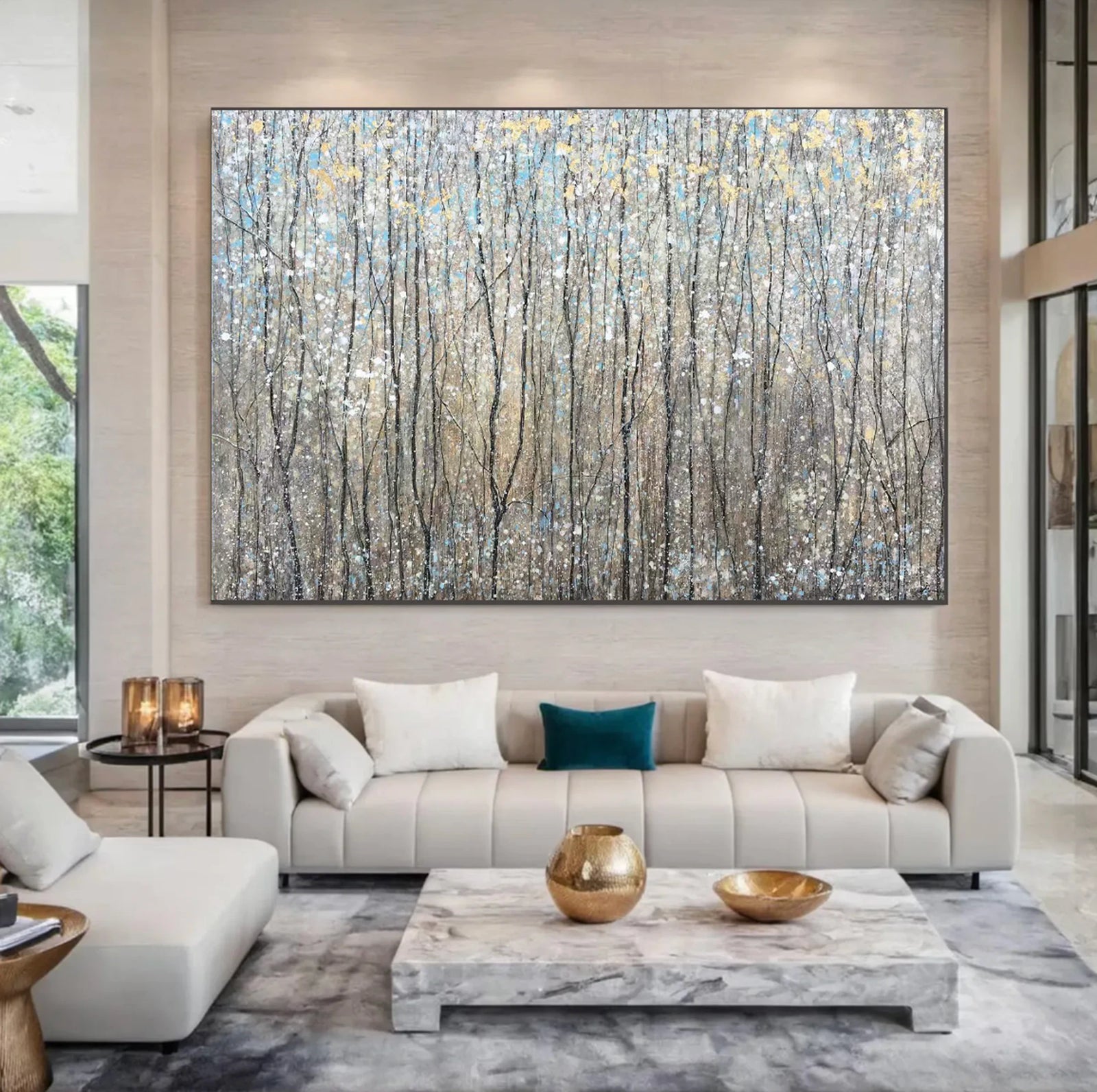 Abstract Silver Forest Oil Painting #FT573