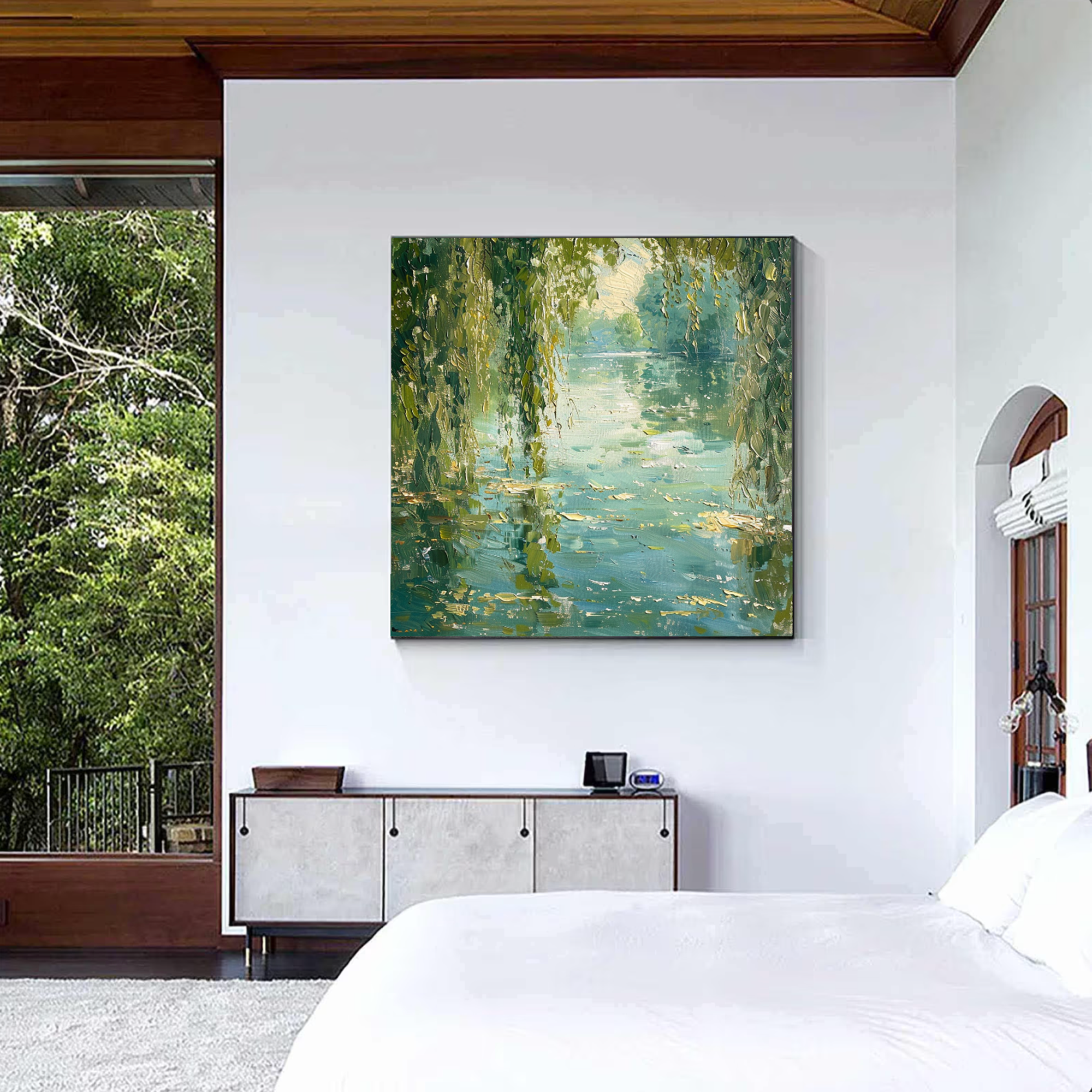 Impressionist Willow River Reflections Hand Painted Oil Painting #FT342