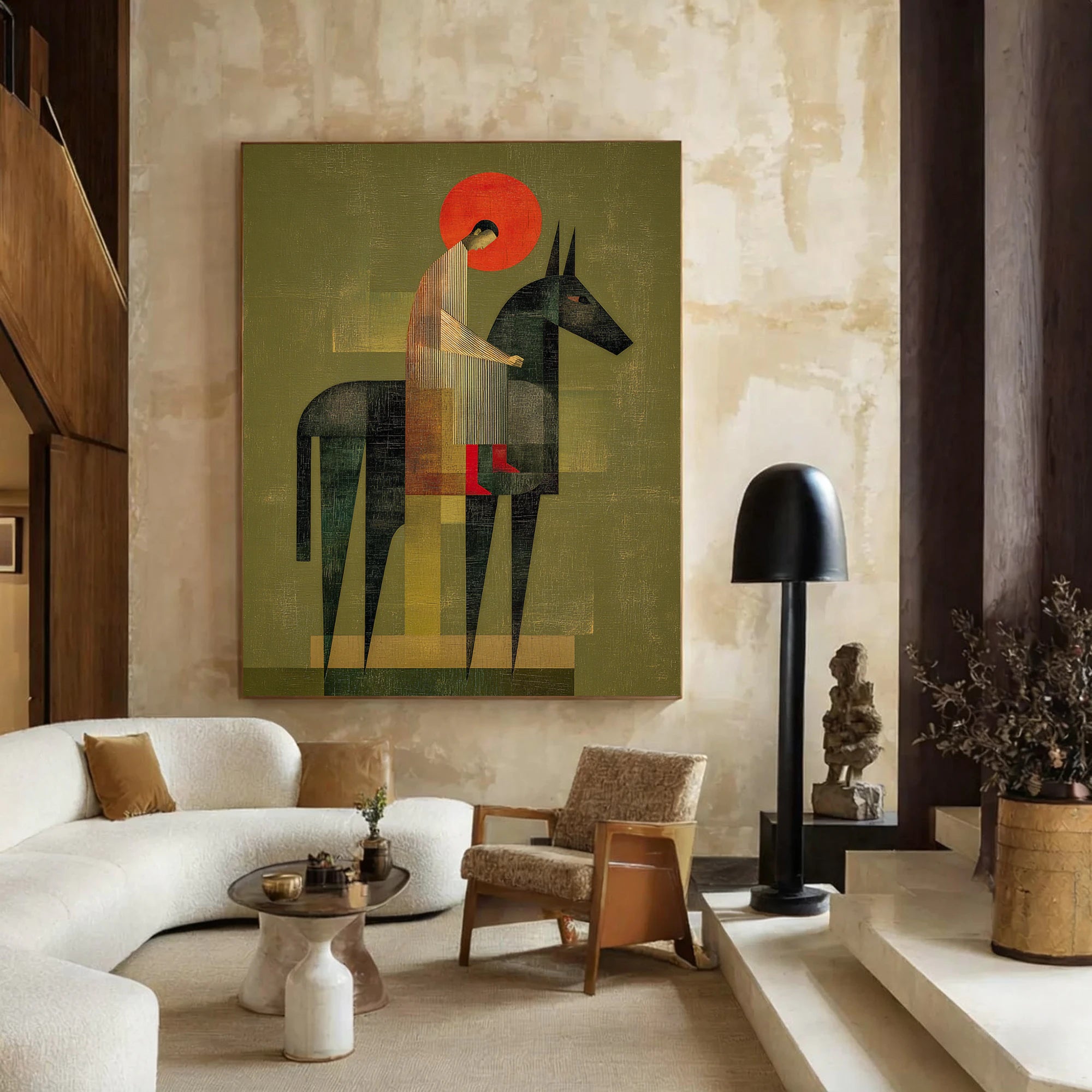 Abstract Horse Rider Painting | Earthy Green Wall Art #WA532