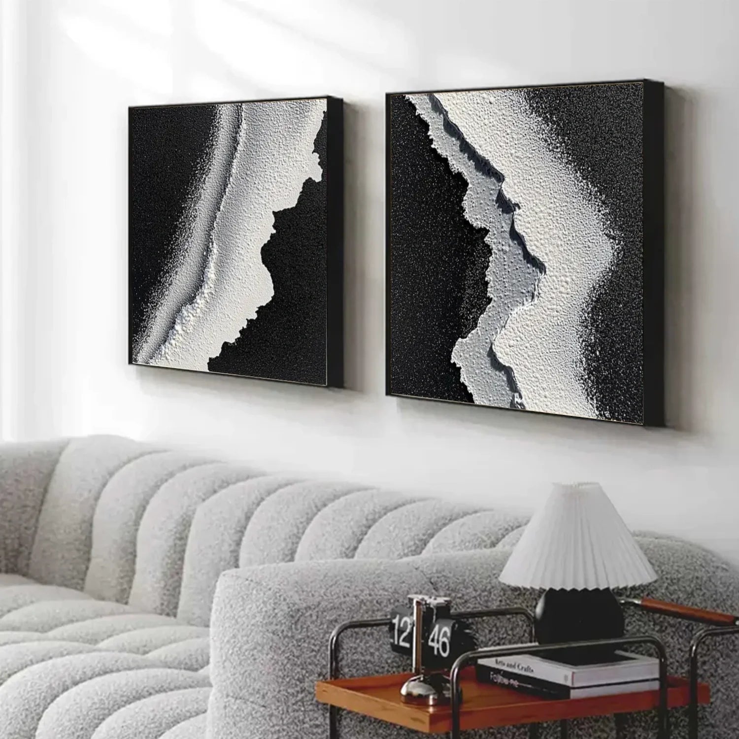 Black and White Minimalist_Textured Canvas Art Set of 2 #MZ118