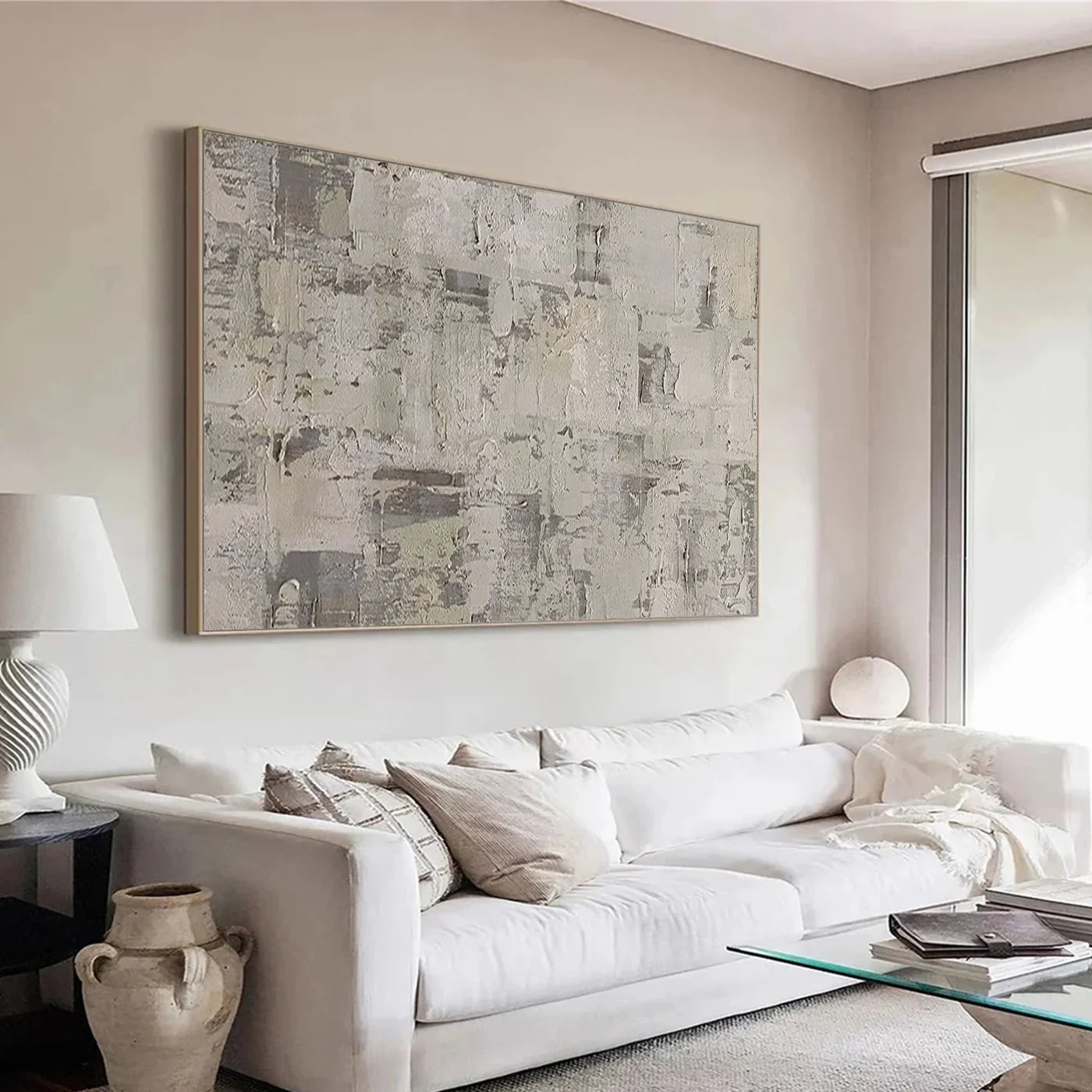 Minimalist Wabi-Sabi Beige Grey Abstract Oil Painting #WA112