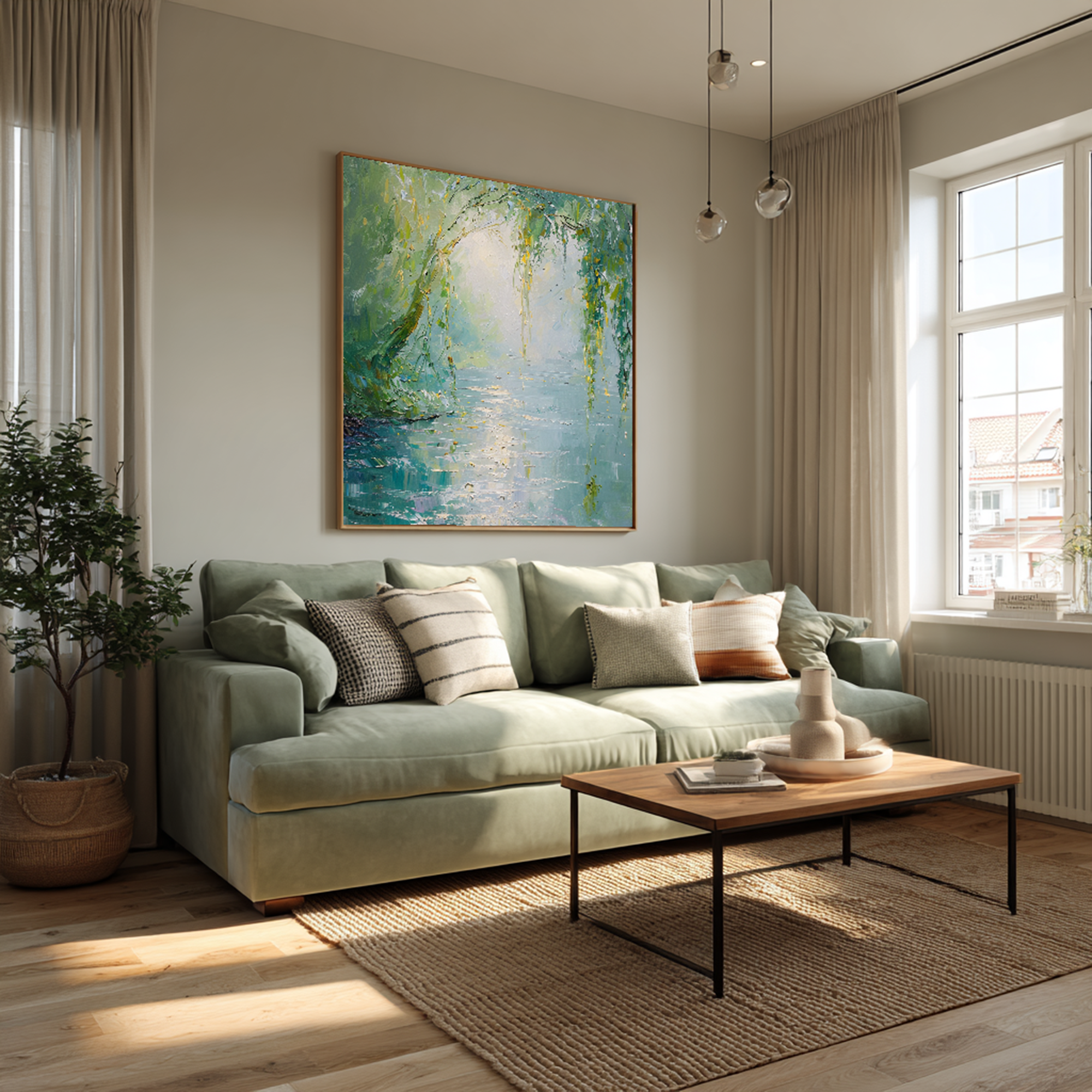 Weeping Willow River Oil Painting #FT338