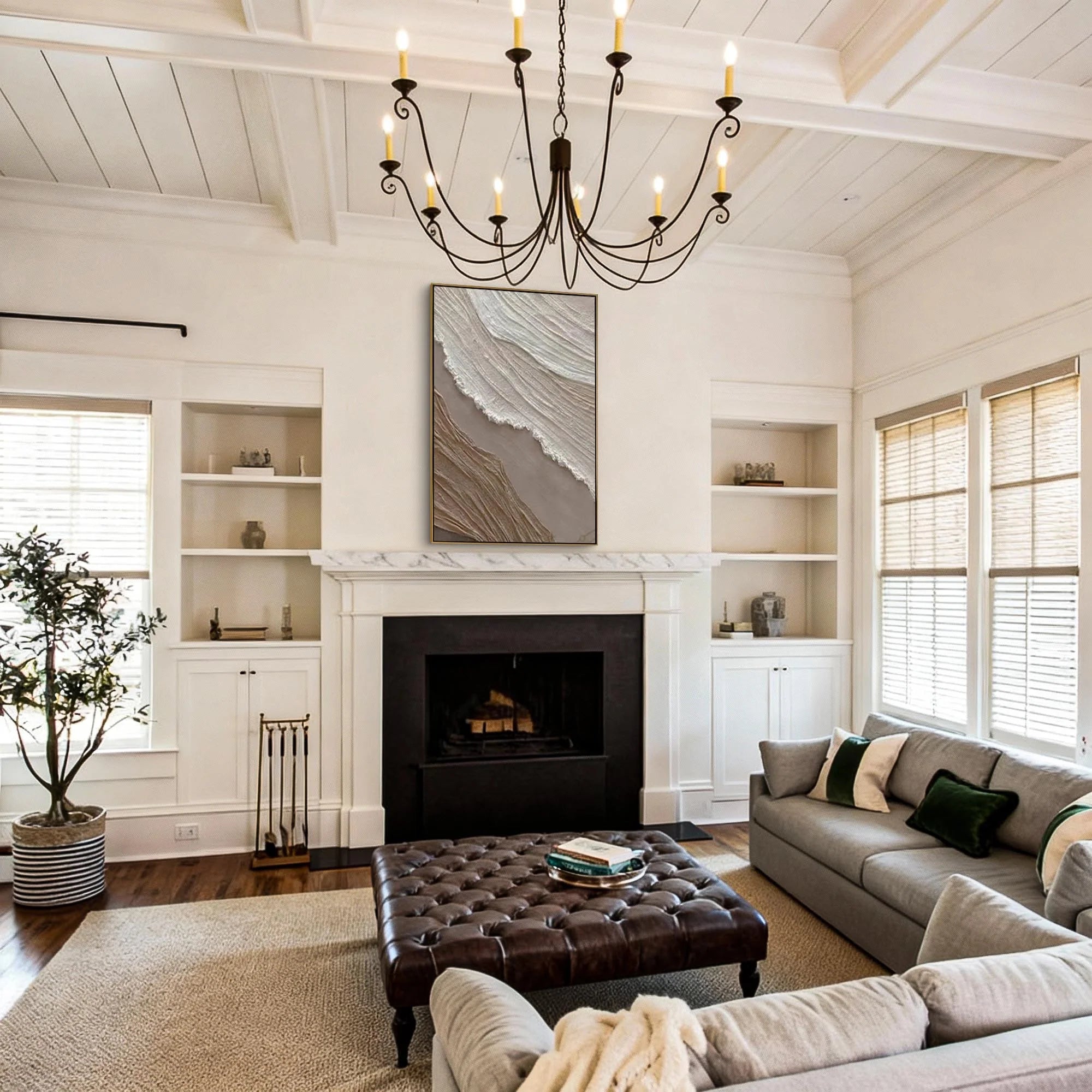 Hand-Painted Neutral Beige & Brown Abstract Wall Art #MD143