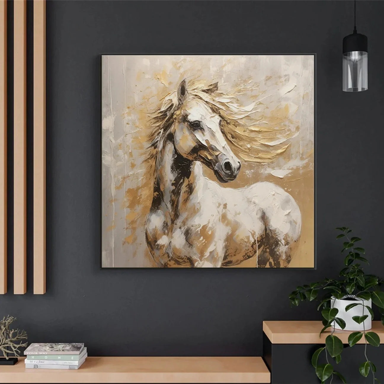 Beige and Brown Horse Abstract Animal Wall Art #AM075