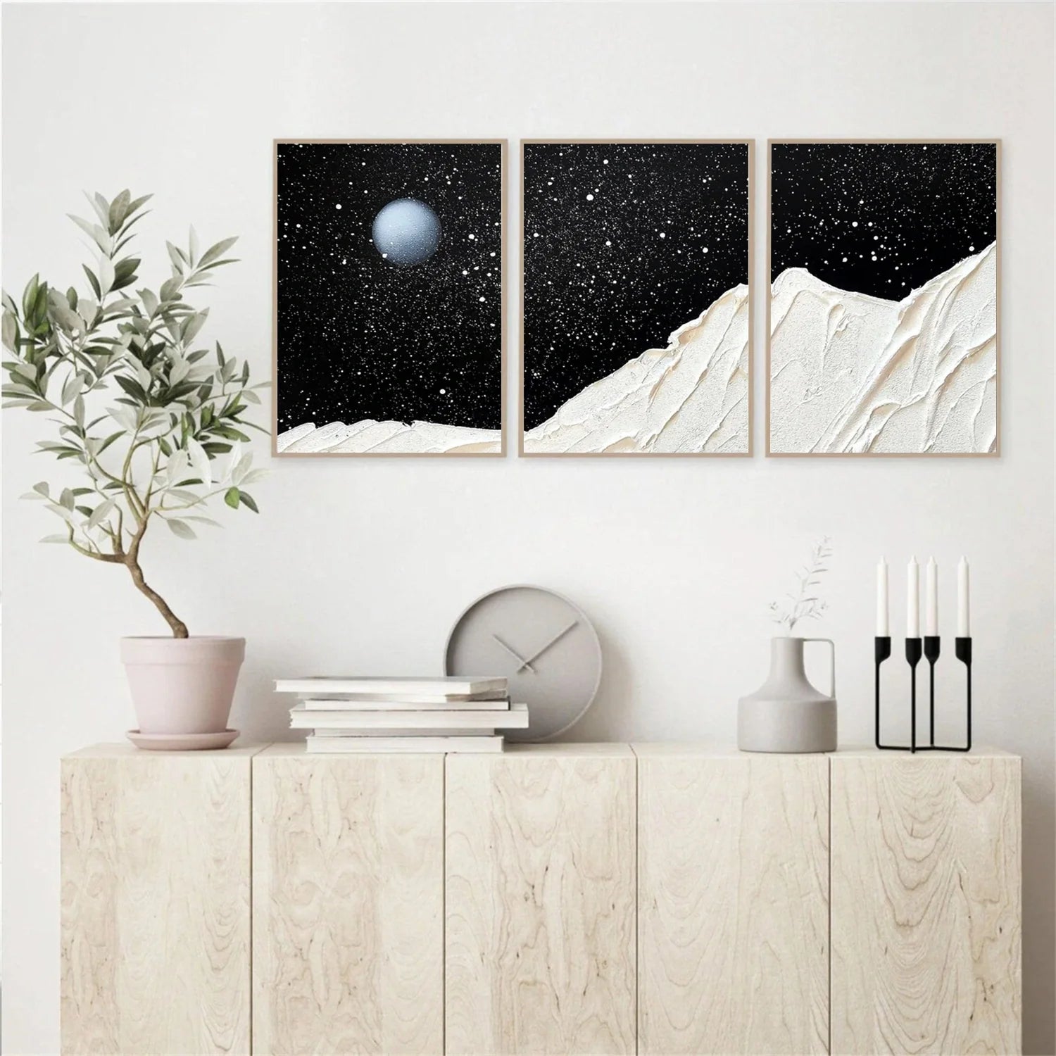 Black and White Minimalist_Textured_Canvas Art Set of 3 #MD269