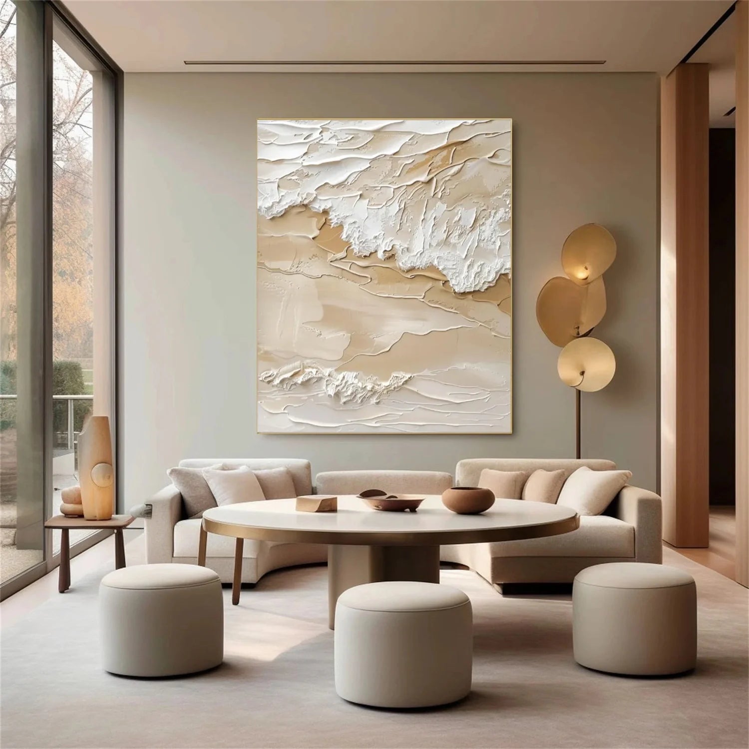 Beige and Brown Sea & Sky Abstract_Textured_Wall Art #SK145