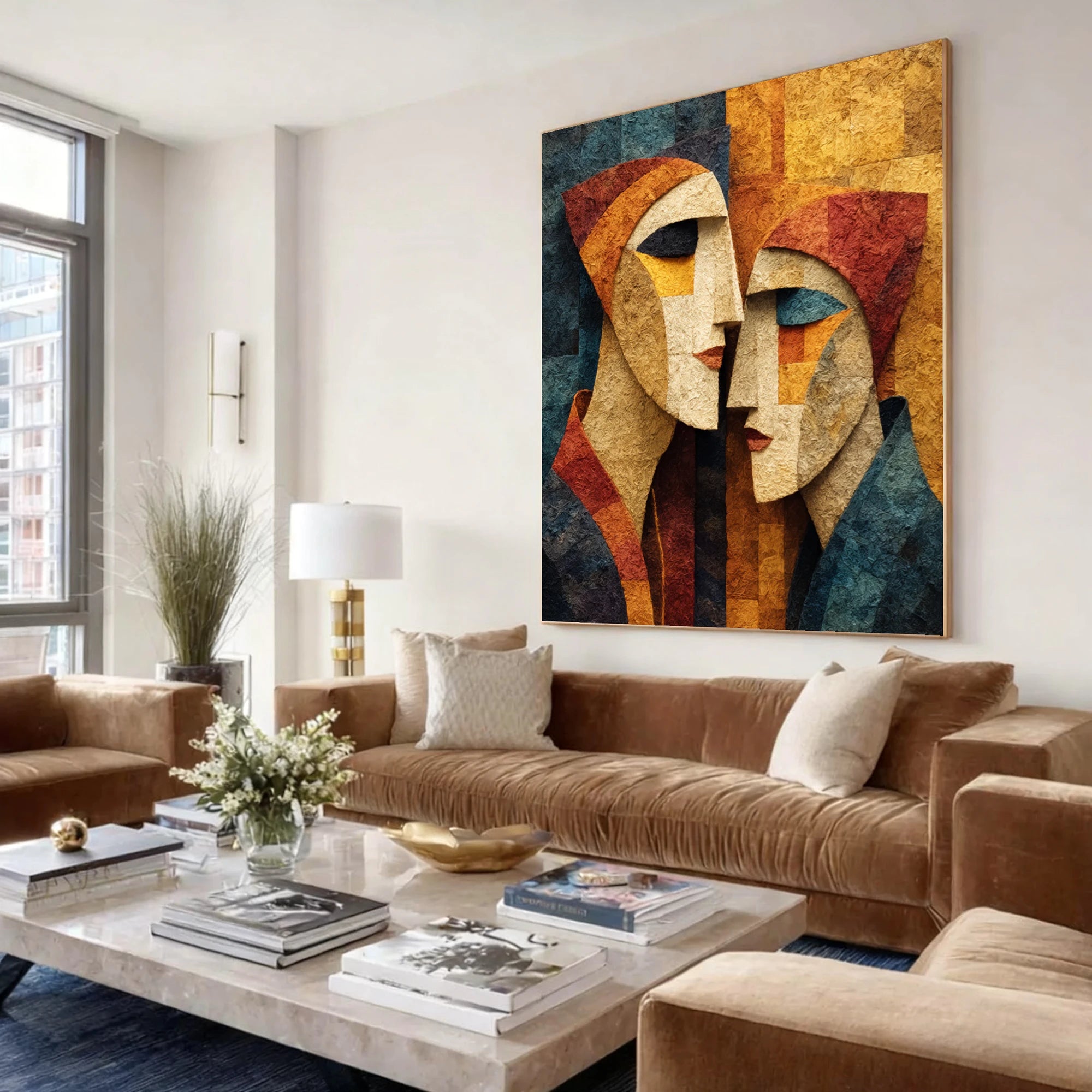 Abstract Cubist Faces Oil Painting | Hand-Painted Modern Art #WA519
