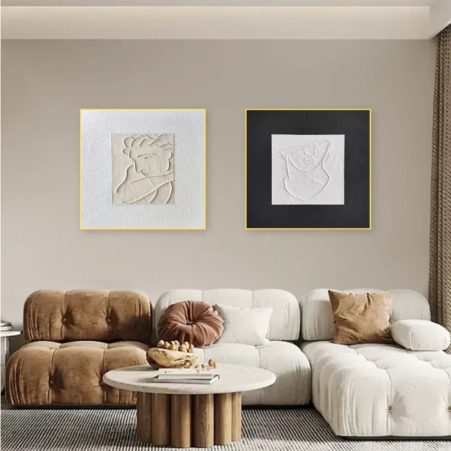 Black and White Minimalist_Textured Canvas Art Set of 2 #MZ103