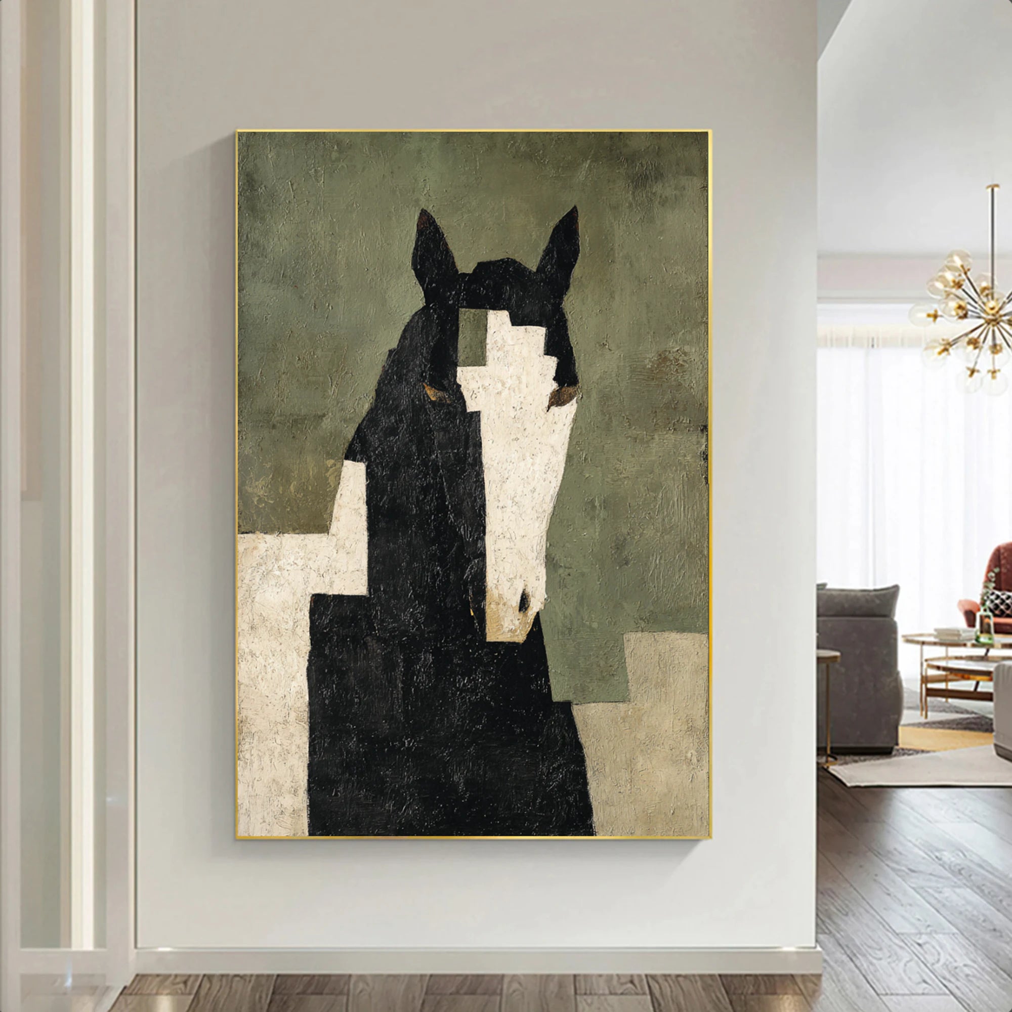Abstract Horse Oil Painting, Hand-Painted Wabi-Sabi Wall Art #WA538