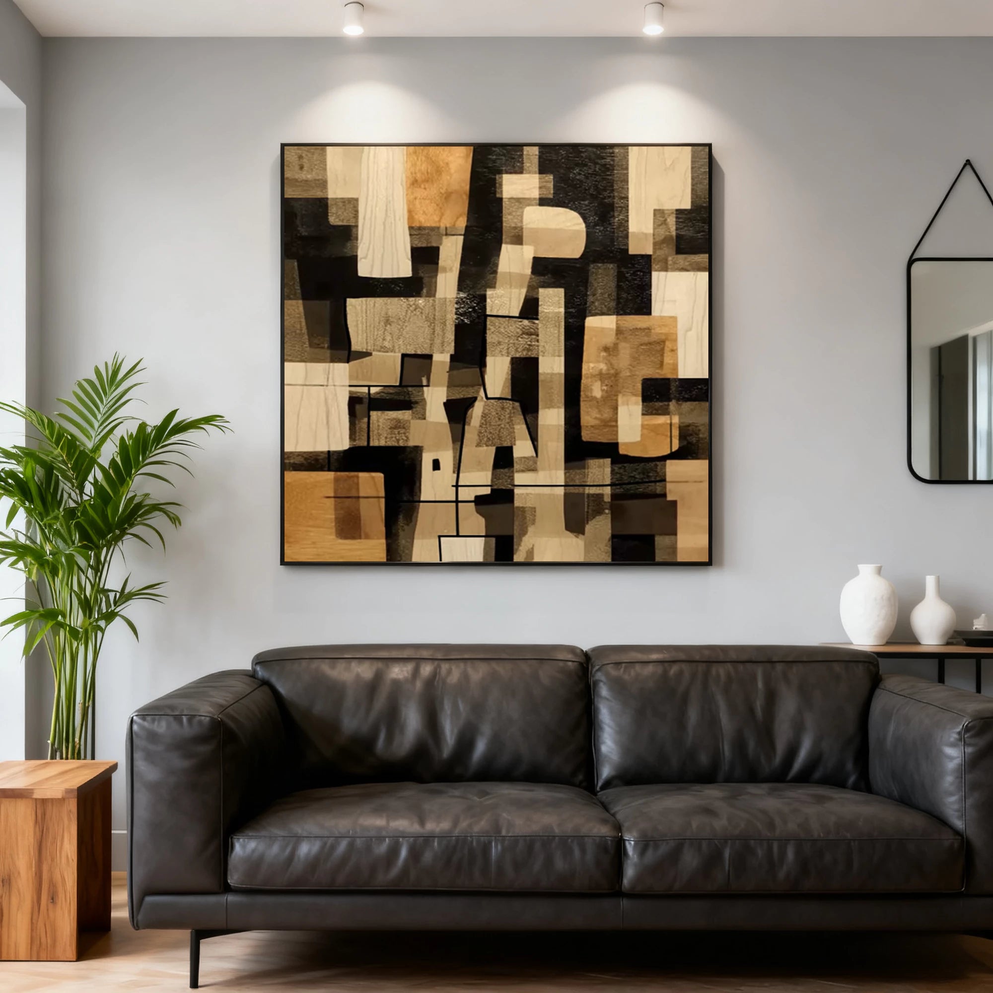 Neutral Geometric Abstract Textured Oil Painting #WA99