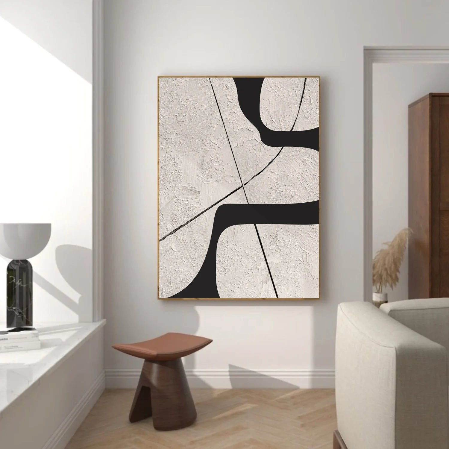 Beige & Black Abstract Textured Canvas Art #WA784