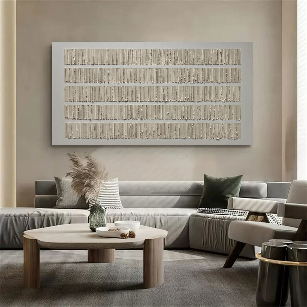 Minimalist Textured Off-white Striped Oil Painting #JM87