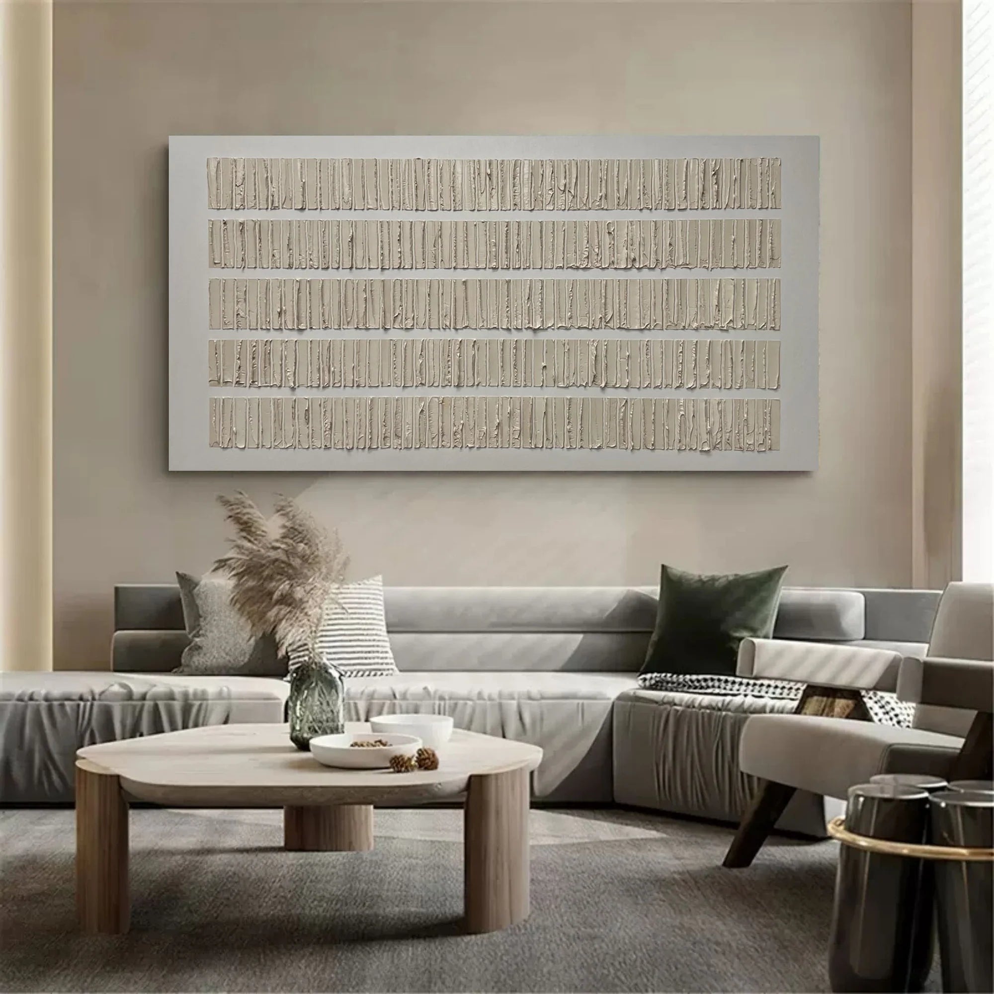 Minimalist Textured Off-white Striped Oil Painting #JM87