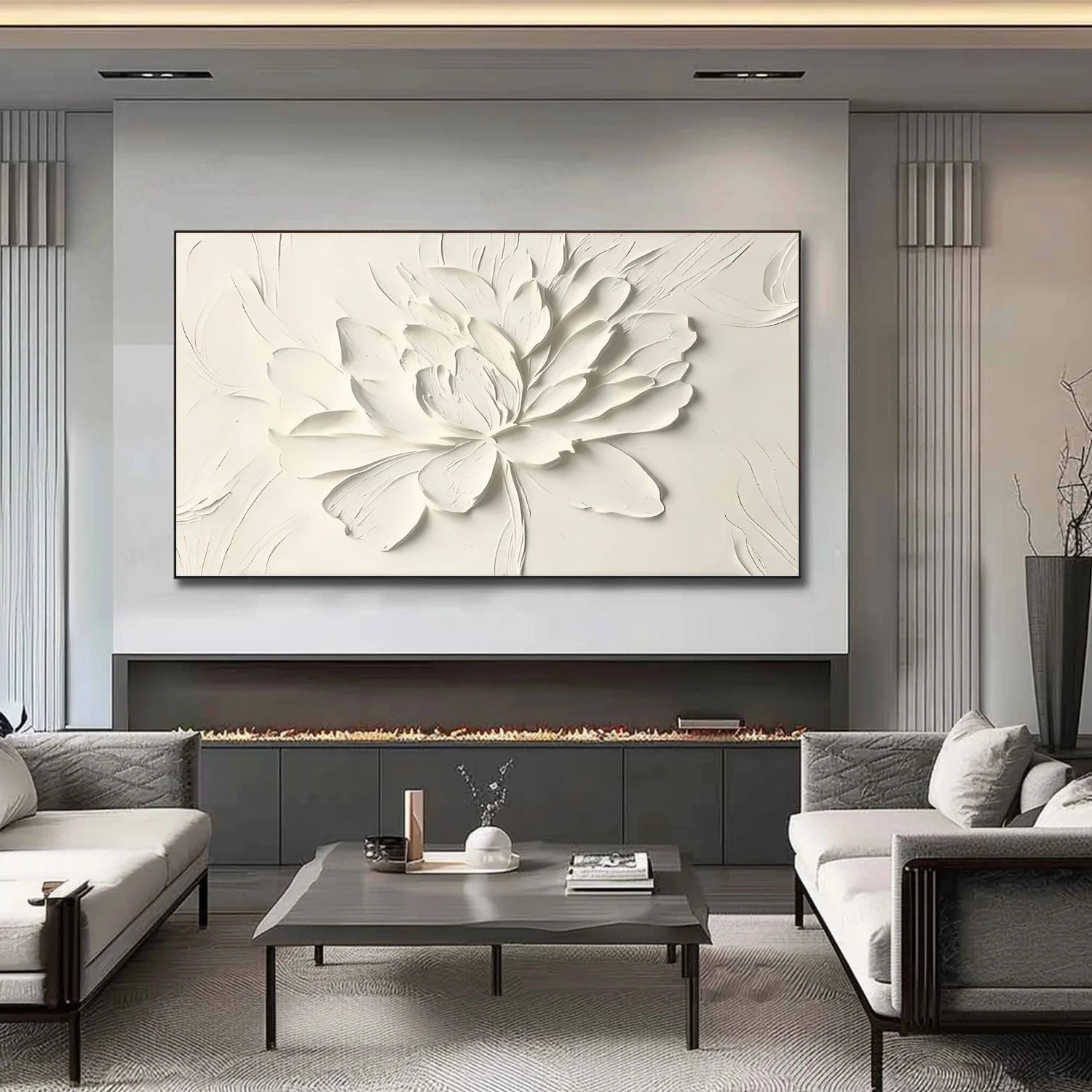 White Flower & Tree Abstract_Textured Wall Art #FT138