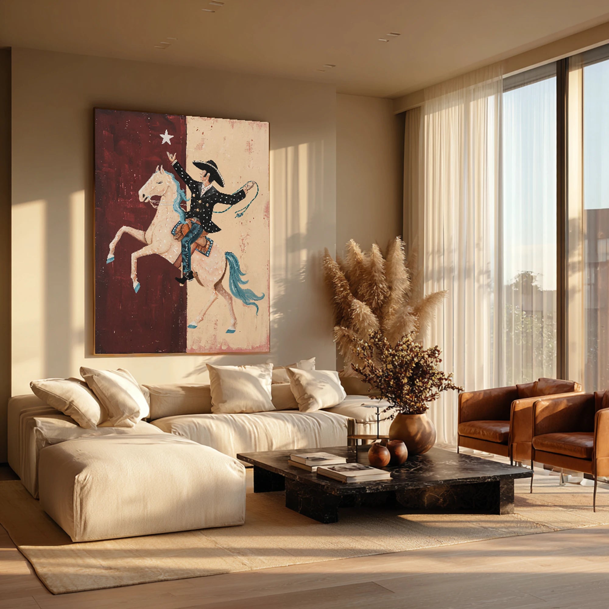 Hand-Painted Cowboy & Horse Texas Flag Wall Art #AB513