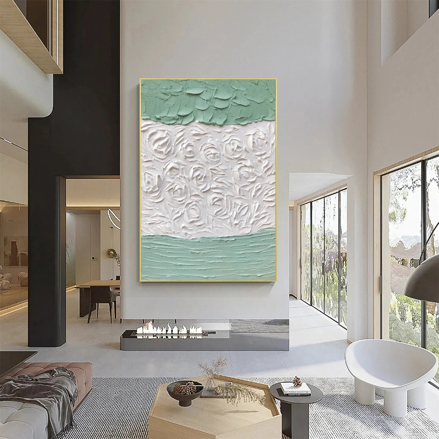 White and Green Minimalistic Textured Art #MD229