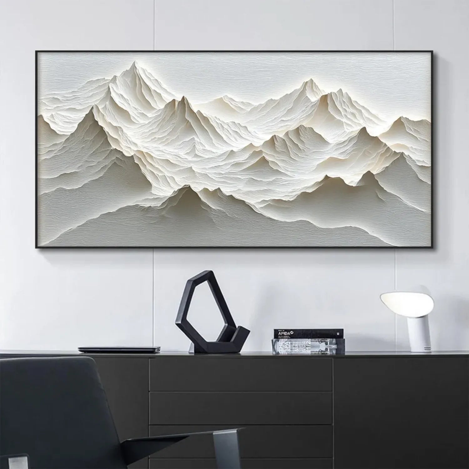White Minimalistic Mountain Textured Art #MD210