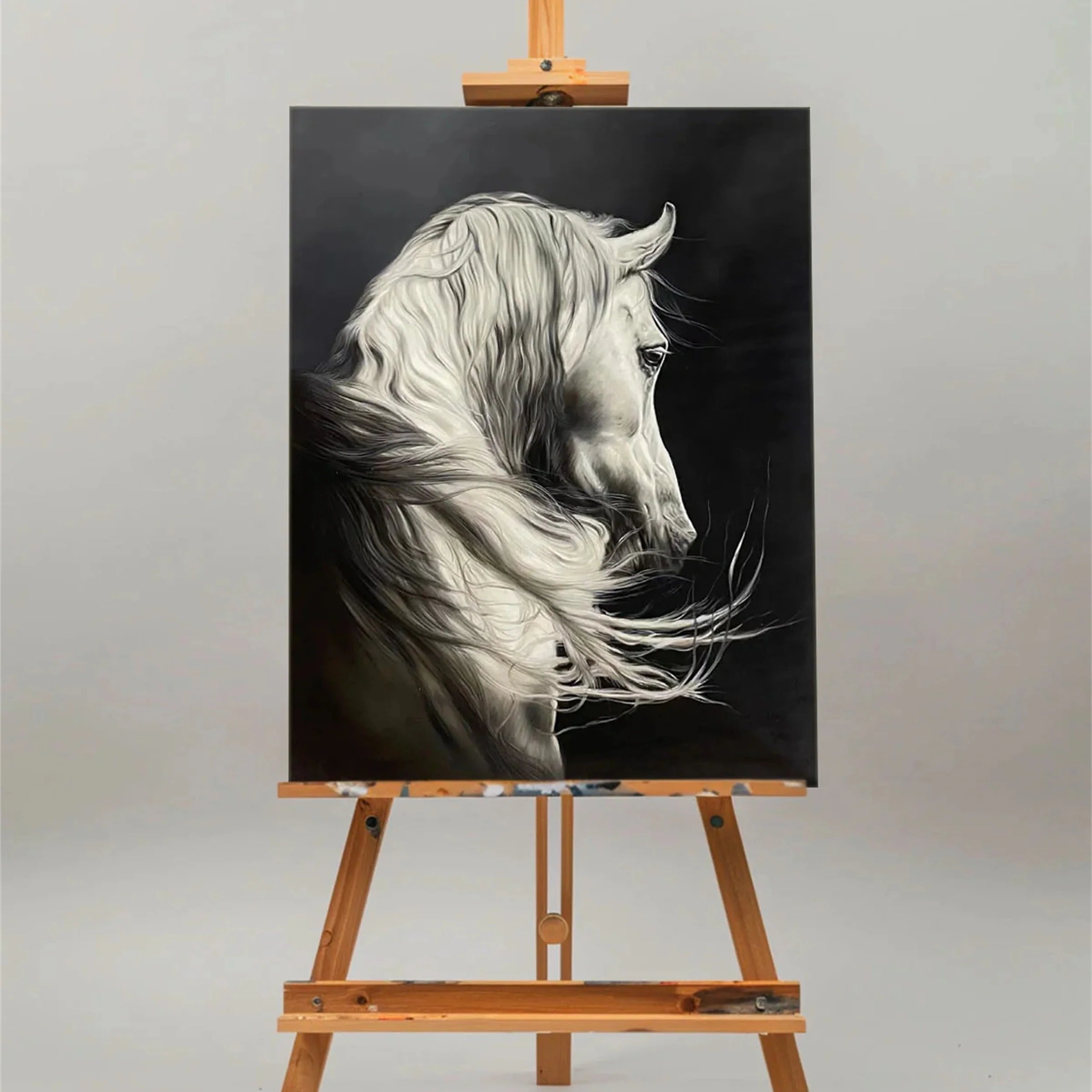White And Black Horse Abstract Animal Wall Art #AM050
